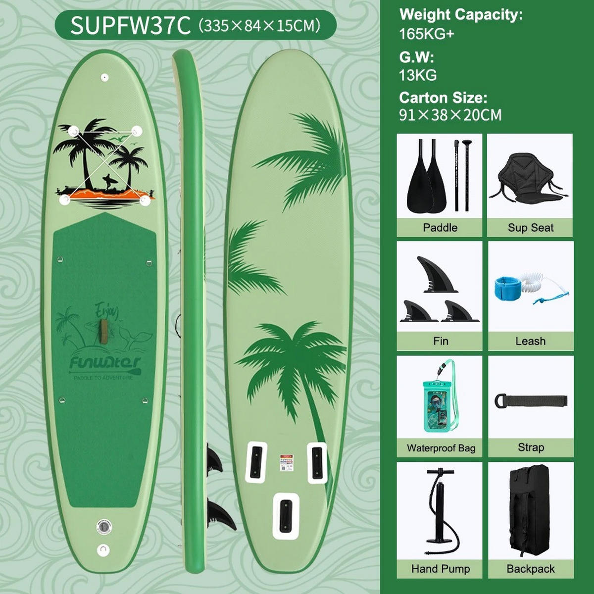 STAND-UP PADDLE BOARD SUPFW37C(335×84×15CM) - Grün, Kunststoff (84/335cm) - Kaket