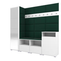 GARDEROBE NELA X 200 cm (Modulare Flurmöbel Weiß mit Spiegel & Sitzpolster Flaschengrün 28 Schrank + Sideboard) - Dunkelgrün/Silberfarben, Holz/Holzwerkstoff (200/187/40cm) - Ravio