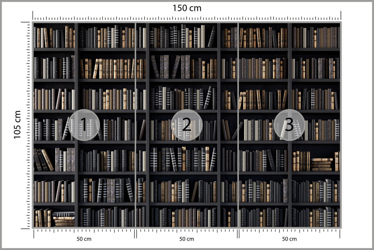 FOTOTAPETE für Büro Bücherregale Bibliothek Literatur 150x105 - Beige/Creme, Papier (150/105cm) - Muralo