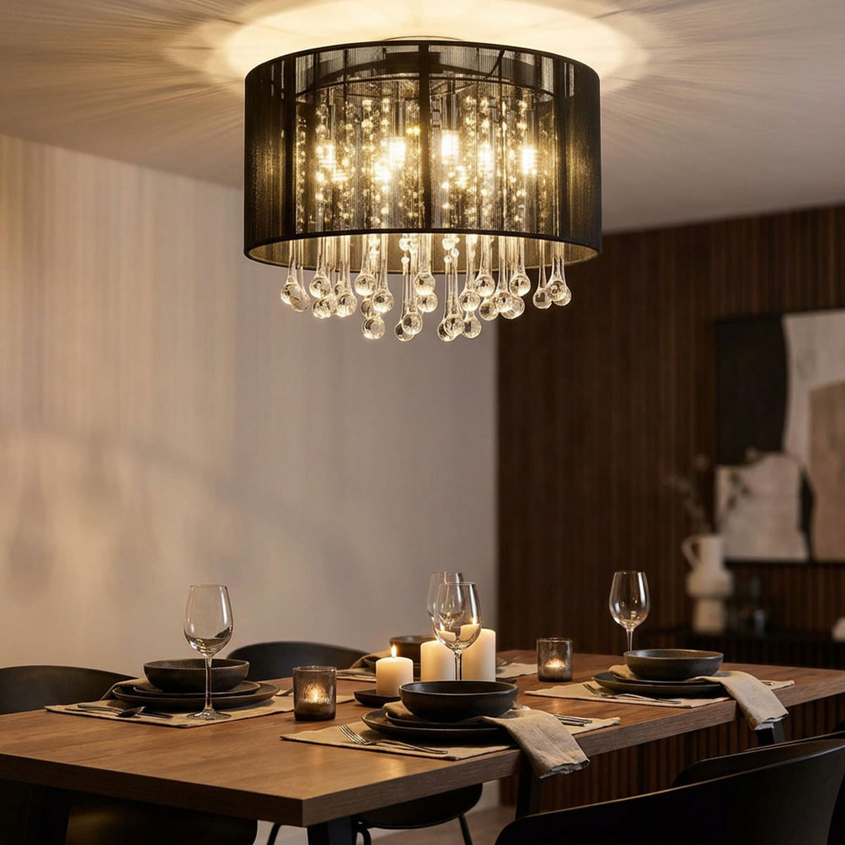 LED DECKENLEUCHTE Metall Schwarz Kristalloptik - Schwarz, Glas (40/40/29cm) - Globo Lighting