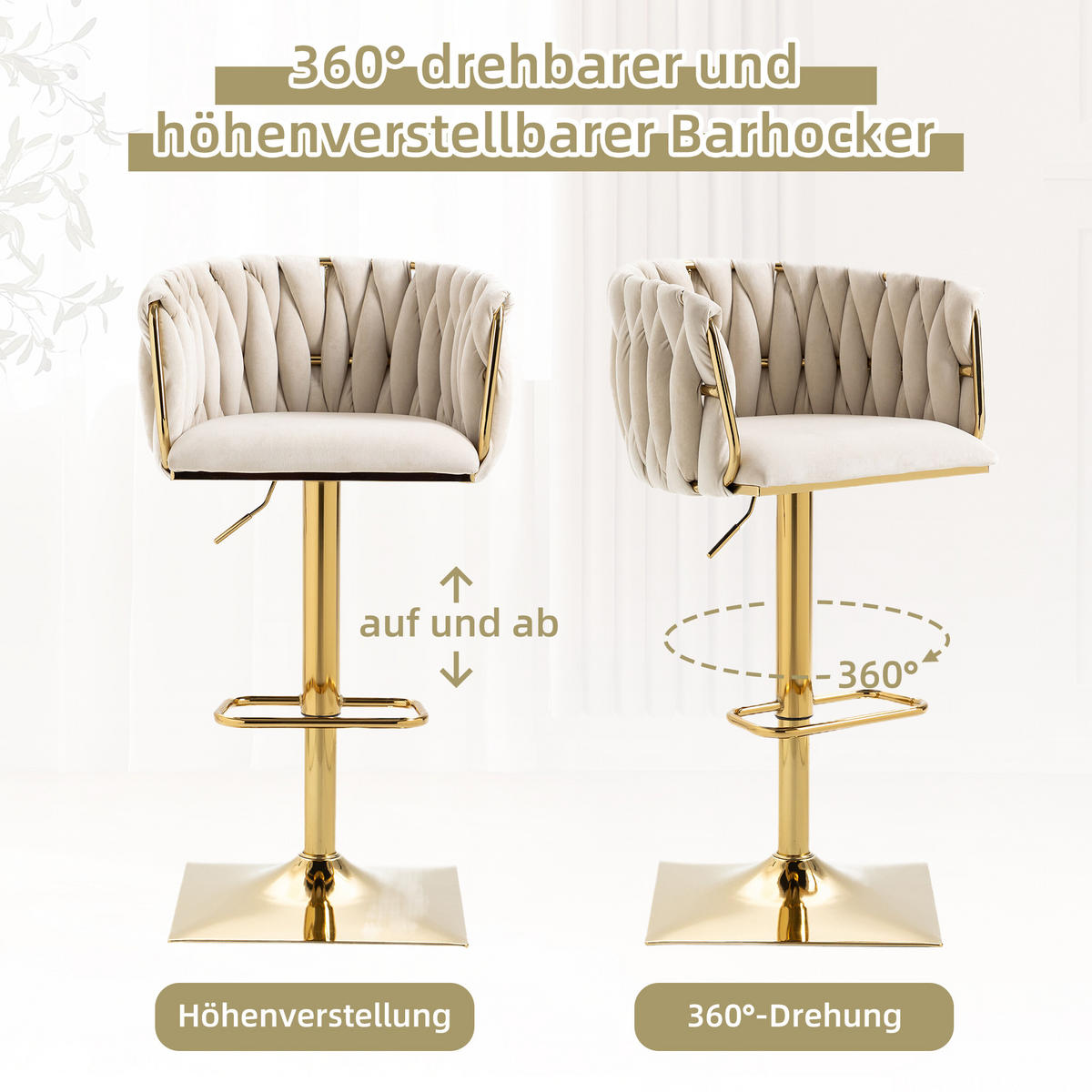 BARHOCKER mit Rückenlehne und Fußstütze - Creme, Textil (53/87/51cm)