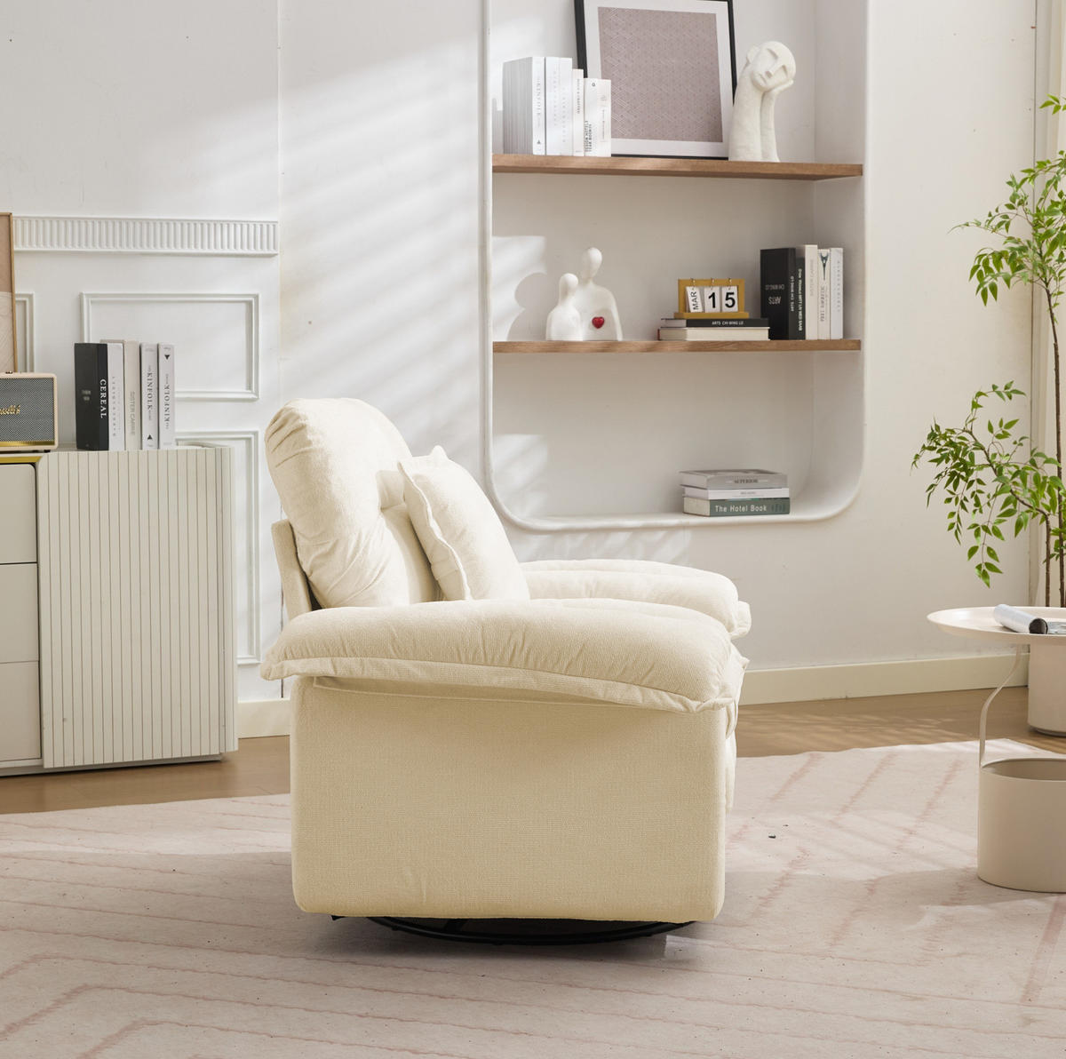 SESSEL in Beige mit 360°-Drehfunktion und Chenillebezug,84/116/96 cm - Beige, Textil (84/96/116cm) - Flora Grace
