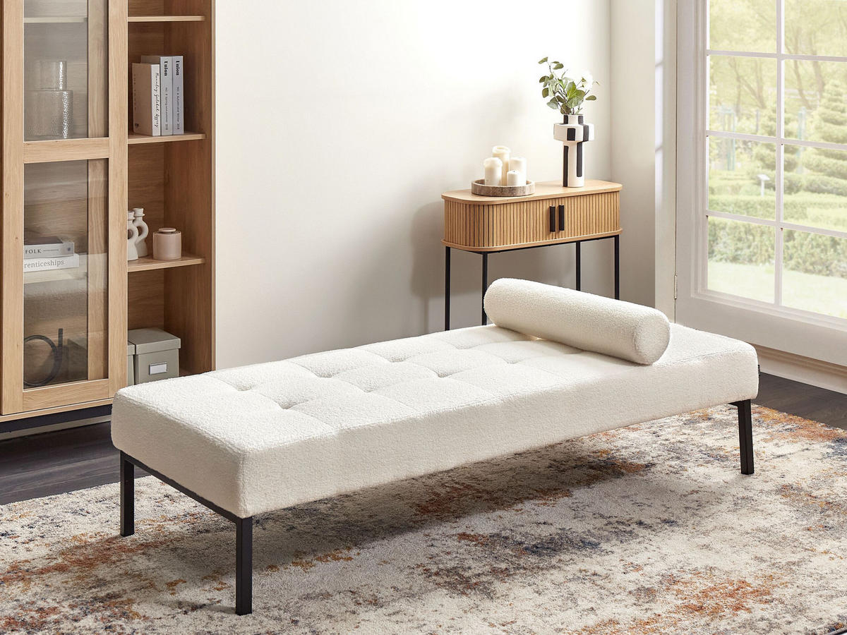 ČALOUNĚNÉ LEHÁTKO CHAISE LONGUE Bouclé Bílé Chinon - bílá/černá, textil (178/41/73cm) - Beliani