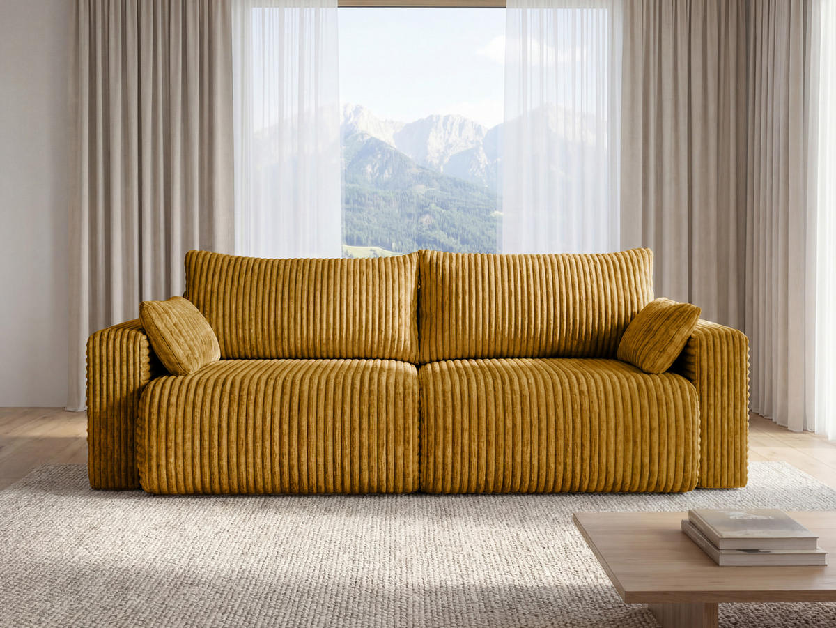 SOFA Kola mit Bettkasten und Schlaffunktion, Cordstoff - Dunkelgrün, Holzwerkstoff (244/85/95cm) - 4ALL HOME