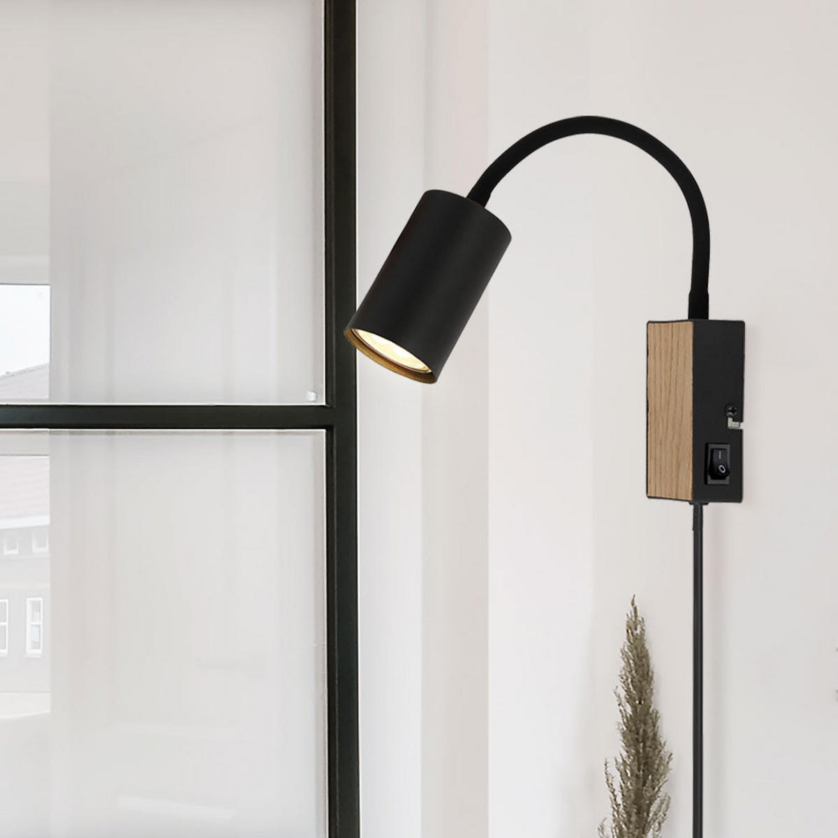 WANDLEUCHTE Robby Holzoptik Schwarz - Schwarz, Metall (7/42.5/30cm) - Globo Lighting