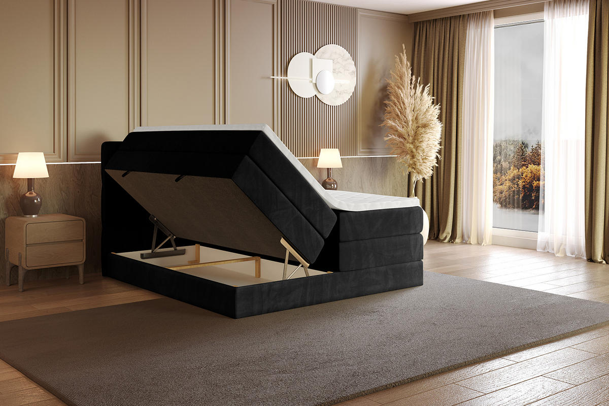 BOXSPRINGBETT mit Matratze H3|H4 und Lattenrost - LIRO KING-120x200 - Schwarz Casablanca - Schwarz, Holzwerkstoff (120/200cm) - ALTDECOR