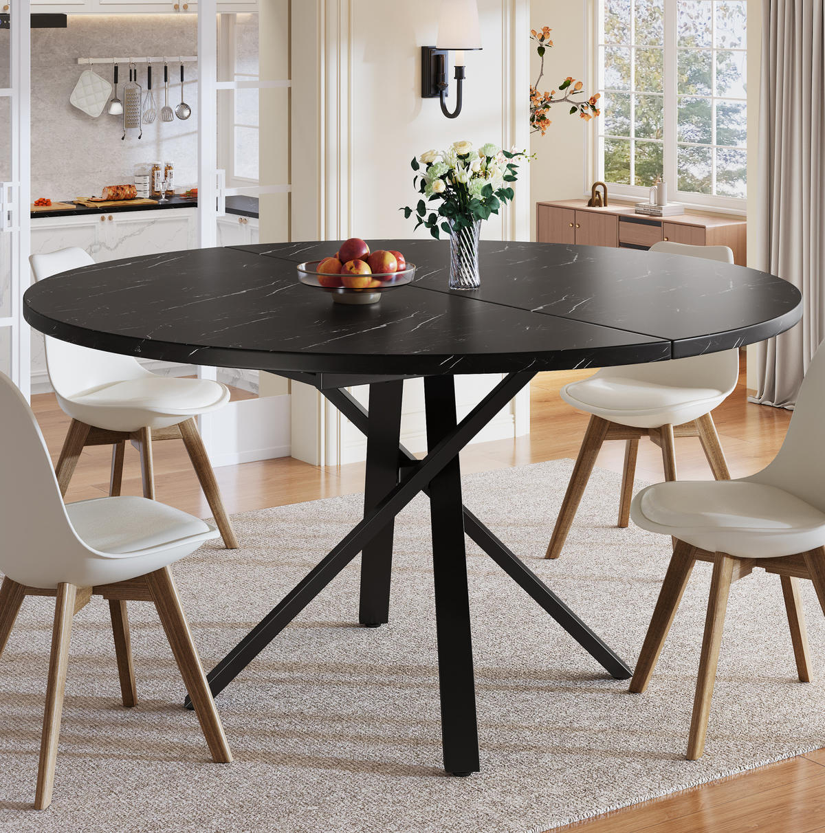AUSZIEHTISCH 100 cm in schwarzer Marmoroptik - ausziehbar auf 140 cm - Schwarz, Holzwerkstoff (100/140/75.5cm) - BEAOK