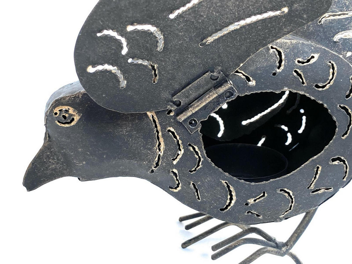 TEELICHTHALTER Metall Figur Klein Windlicht Huhn für 1 Teelicht Vogel 19 cm Kerzenständer Vintage Witzig - Braun, Metall (14cm) - DanDiBo
