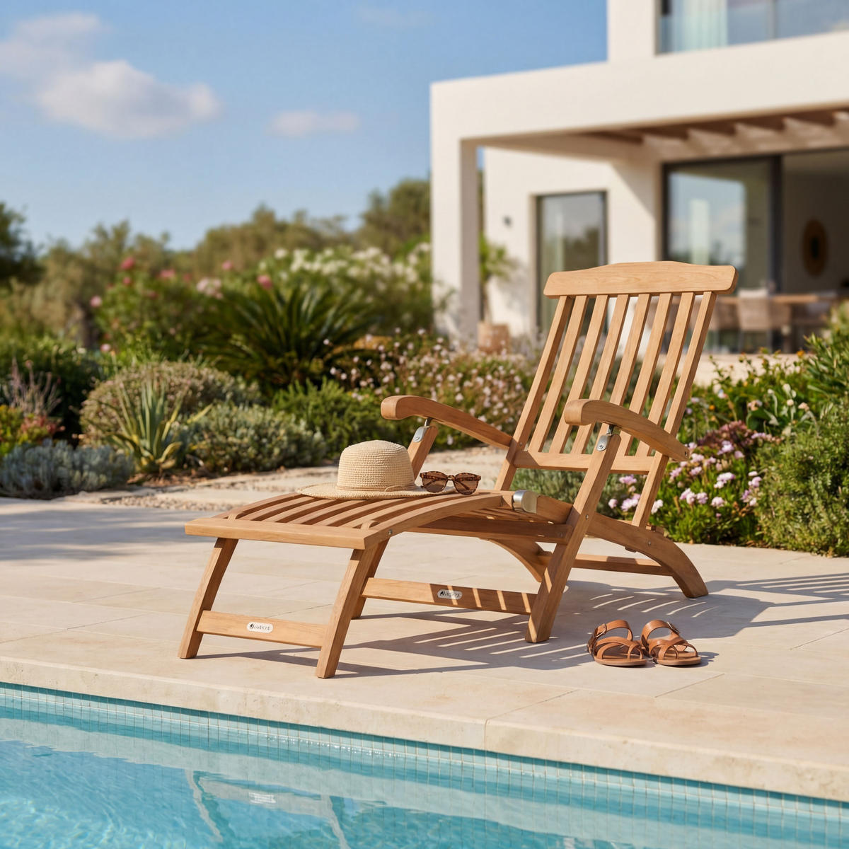 SONNENLIEGE Evia natur 196x54x95cm - Naturfarben, Holz (54/95/196cm) - Juskys