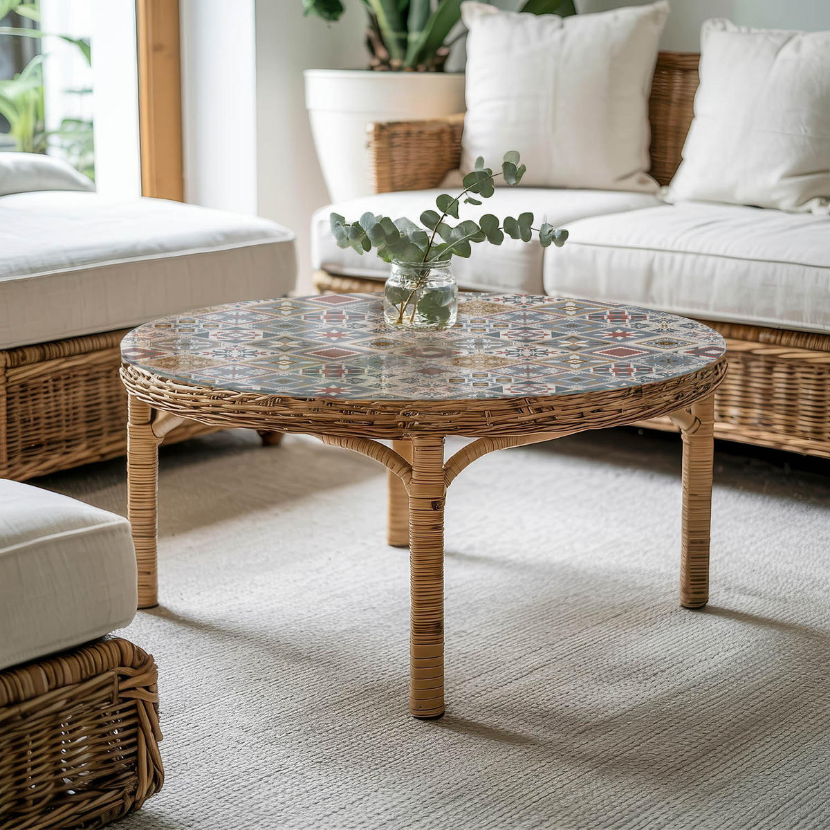 TISCHPLATTE Ø70 cm Mosaikmuster mit Ornamenten Rund - Schlammfarben/Grau, Glas (70/70/0.4cm) - TULUP