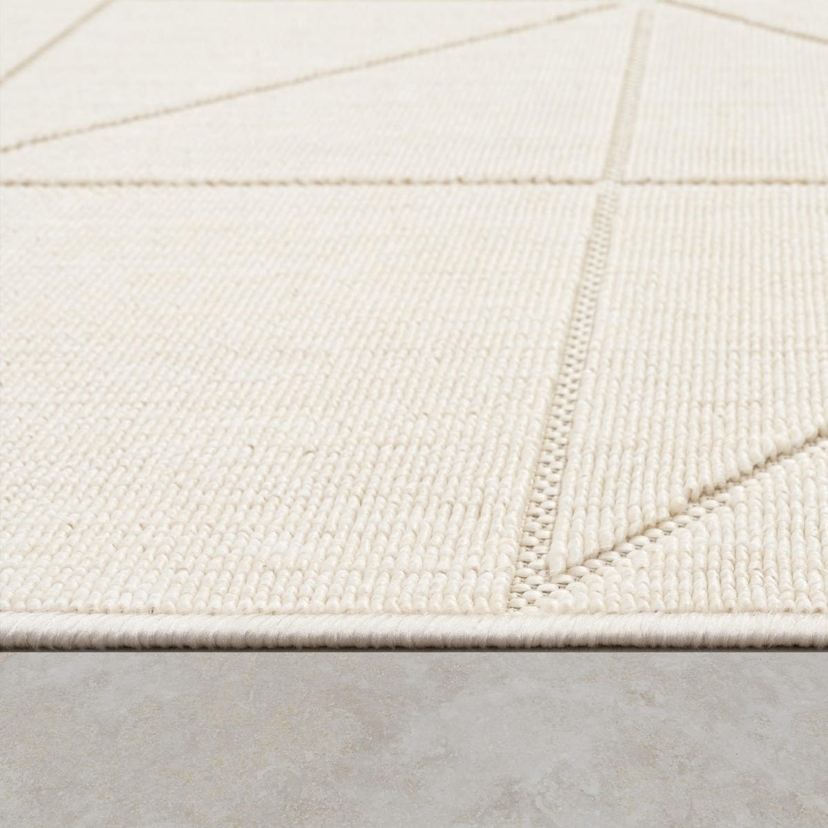 TEPPICH Outdoor Unifarben Geometrisch Balkon, Terrasse schmutzabweisend Creme Rechteckig 120x170 - Creme, Textil (120/170cm) - KADIMA DESIGN