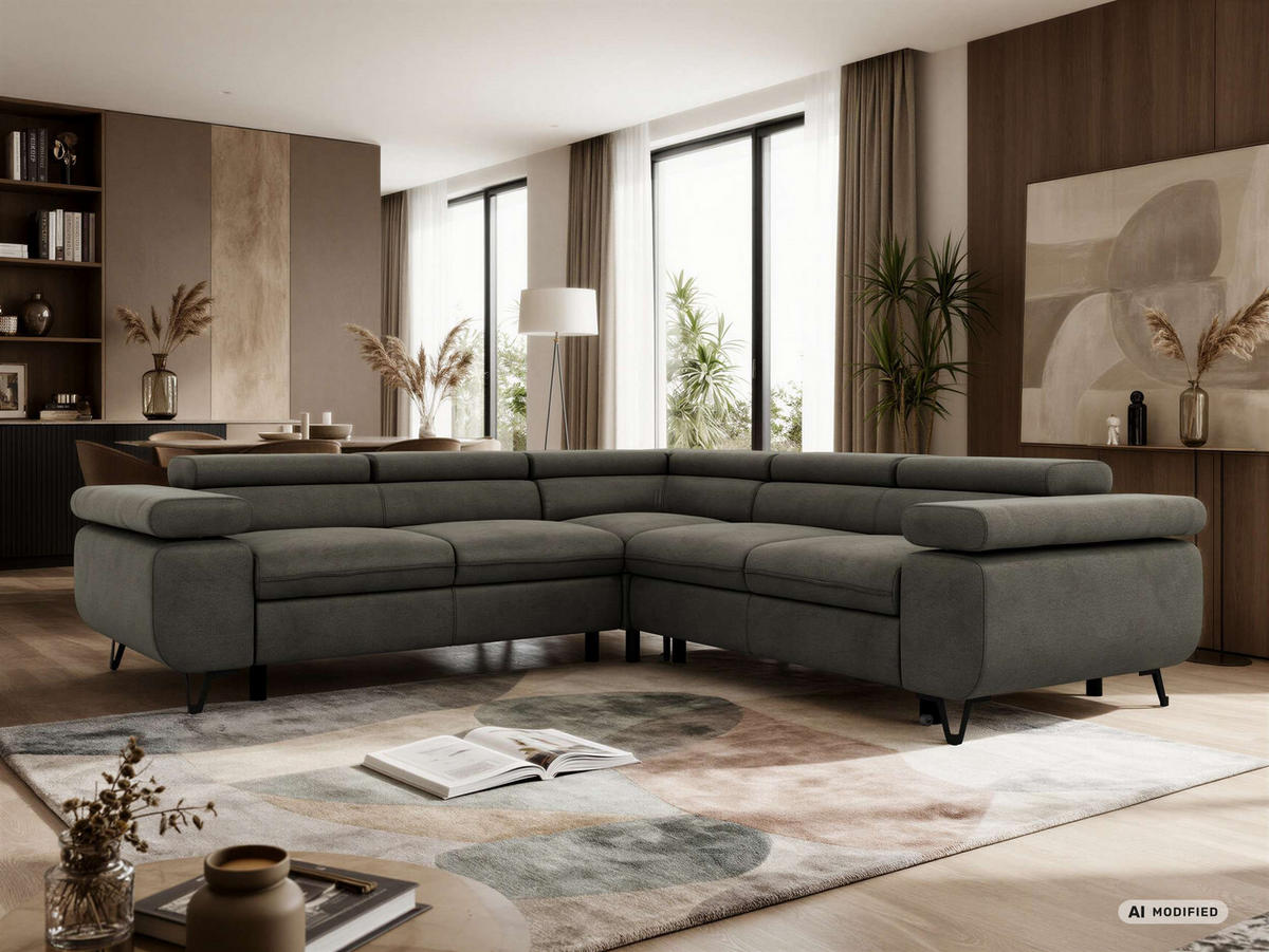 ECKSOFA QUADRO L - Anthrazit Velvet - Links Seite - Anthrazit/Schwarz, Textil/Metall (269/269cm) - MKS