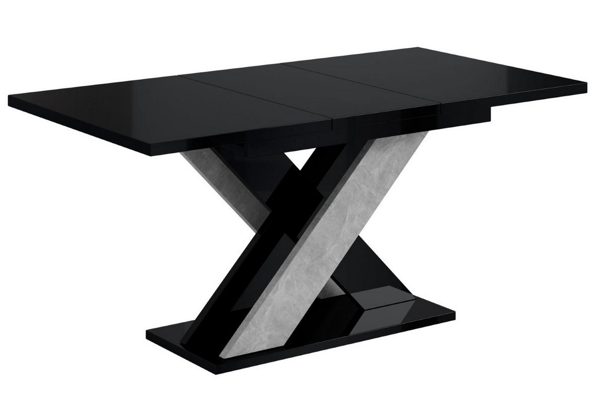 ESSTISCH ausziehbar 120 -160x90x75 cm - Hochglanz Schwarz/Betonoptik - AOX - Schwarz Hochglanz, Holzwerkstoff (120/90/75cm) - ALTDECOR