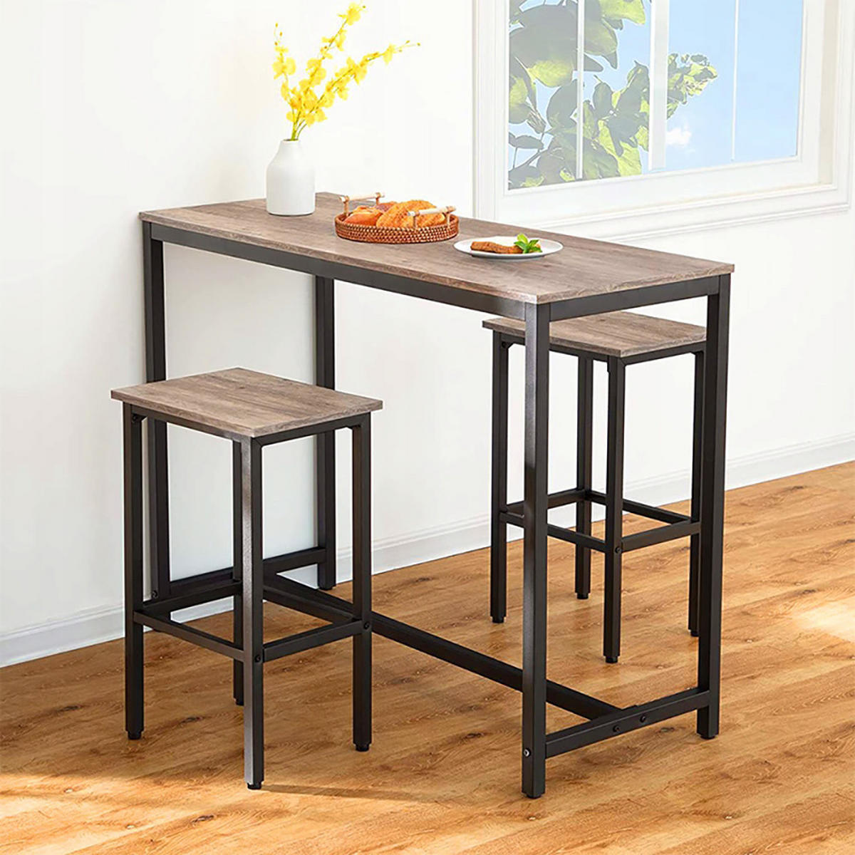 BARMÖBEL SET, braun, 100/40/90 cm - Schwarz/Braun, Metall (100/90/40cm) - Rebiko