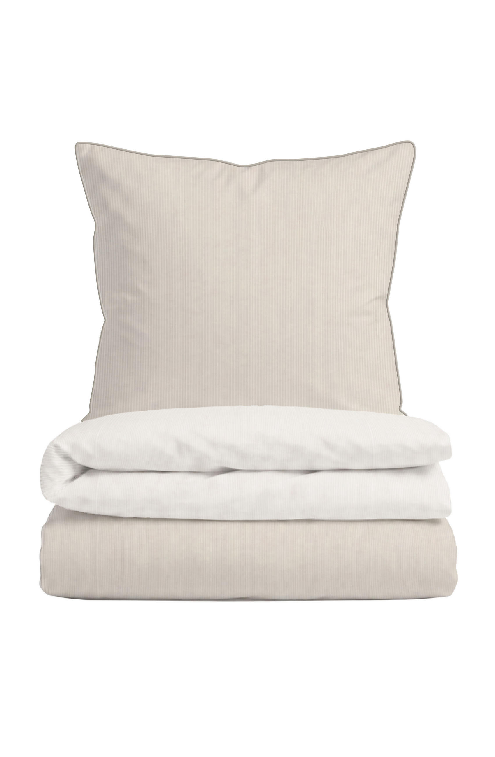 BETTWÄSCHE-GARNITUR Satin Feine Streifen natur, 155x200 cm + 80x80 cm - Naturfarben, Textil (155/200cm) - biberna