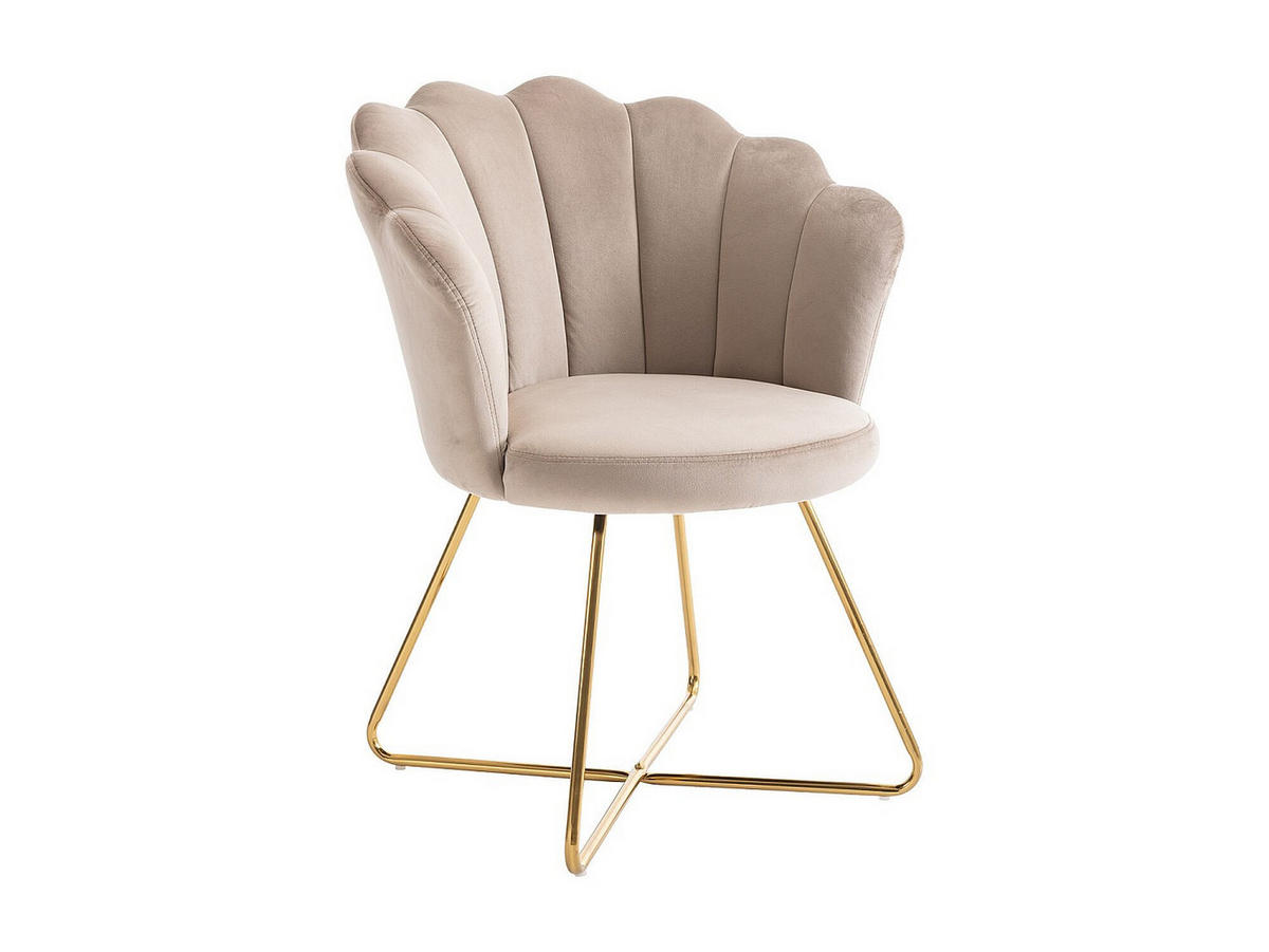 STUHL 6er-Set - Samt & Metall - Beige & Goldfarben - FIORI II - Beige, Textil (69/85.5/64cm) - Vente-Unique