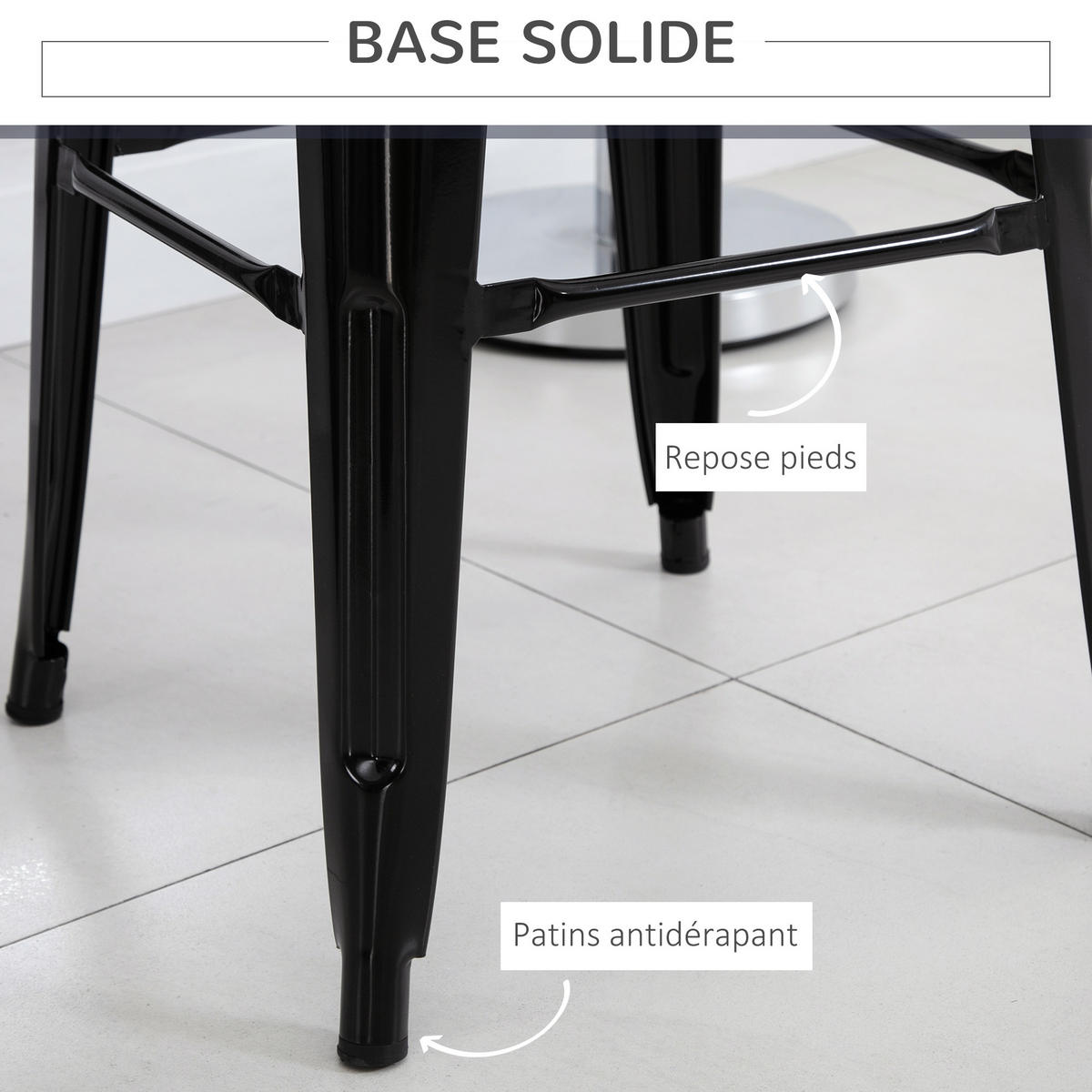 BARHOCKER 4er-Set DE-14690 industriell mit Fußstütze Schwarz - Schwarz, Metall (43/76/43cm) - ComfortXL