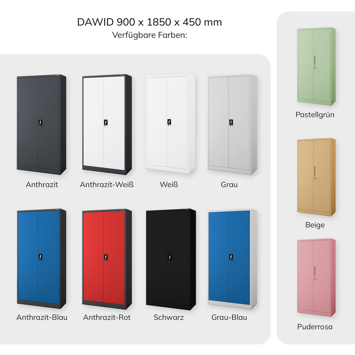 MEHRZWECKSCHRANK DAWID - Grau, Metall (90/185/45cm) - Jan Nowak