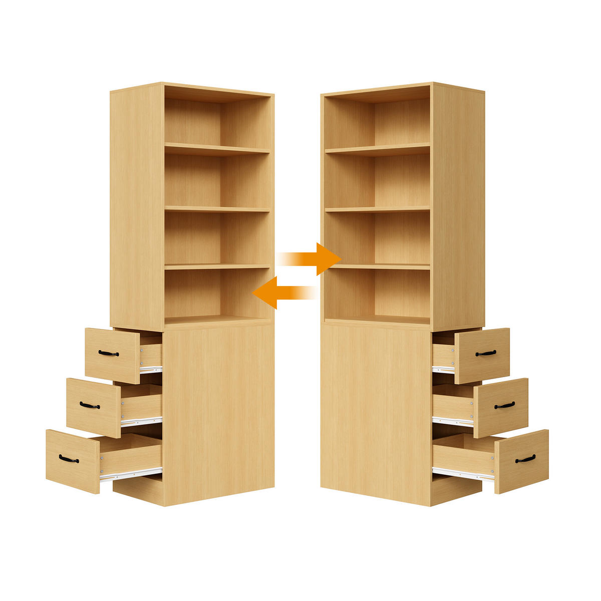 BÜCHERREGAL 180cm schmal Schubladen verstellbar links/rechts modern - Eichefarben, Holzwerkstoff (60/180/30cm) - FLIEKS