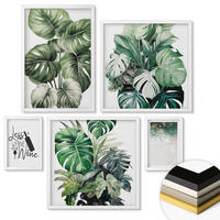 WANDBILDER 5er-Set - 50x50 cm & 20x30 cm & 40x60 cm Weißer Rahmen - Grüne Weinblätter - Weiß, Kunststoff (40/60cm) - ArtPrintCave
