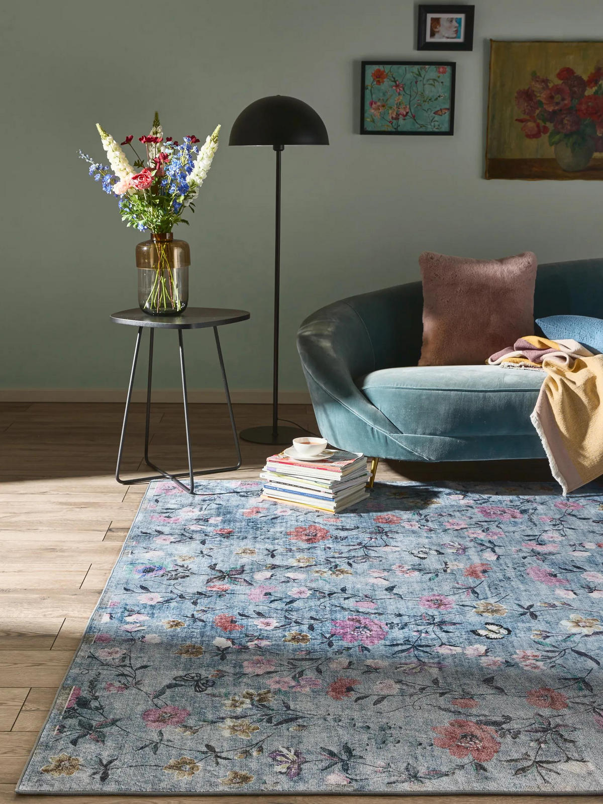 TEPPICH Milly waschbar Multicolor/Blau 200/300 cm - Blau/Multicolor, Kunststoff/Textil (200/300cm) - benuta
