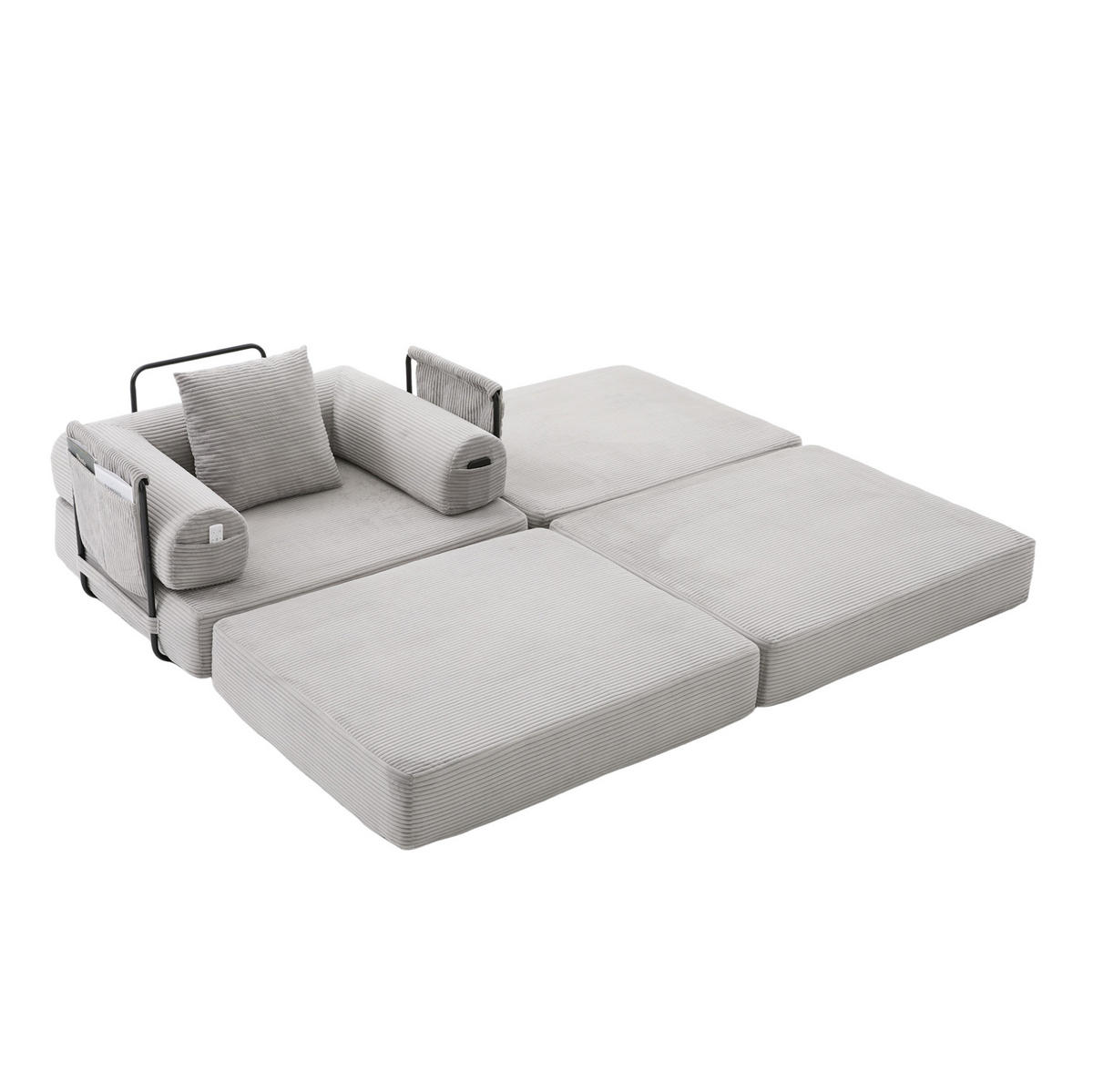 SESSEL mit Hocker aus Cord 112x190x67 cm Hellgrau flexibel kombinierbar, ergonomisch und montagefrei - Hellgrau, Textil (112/67/190cm) - Modfu