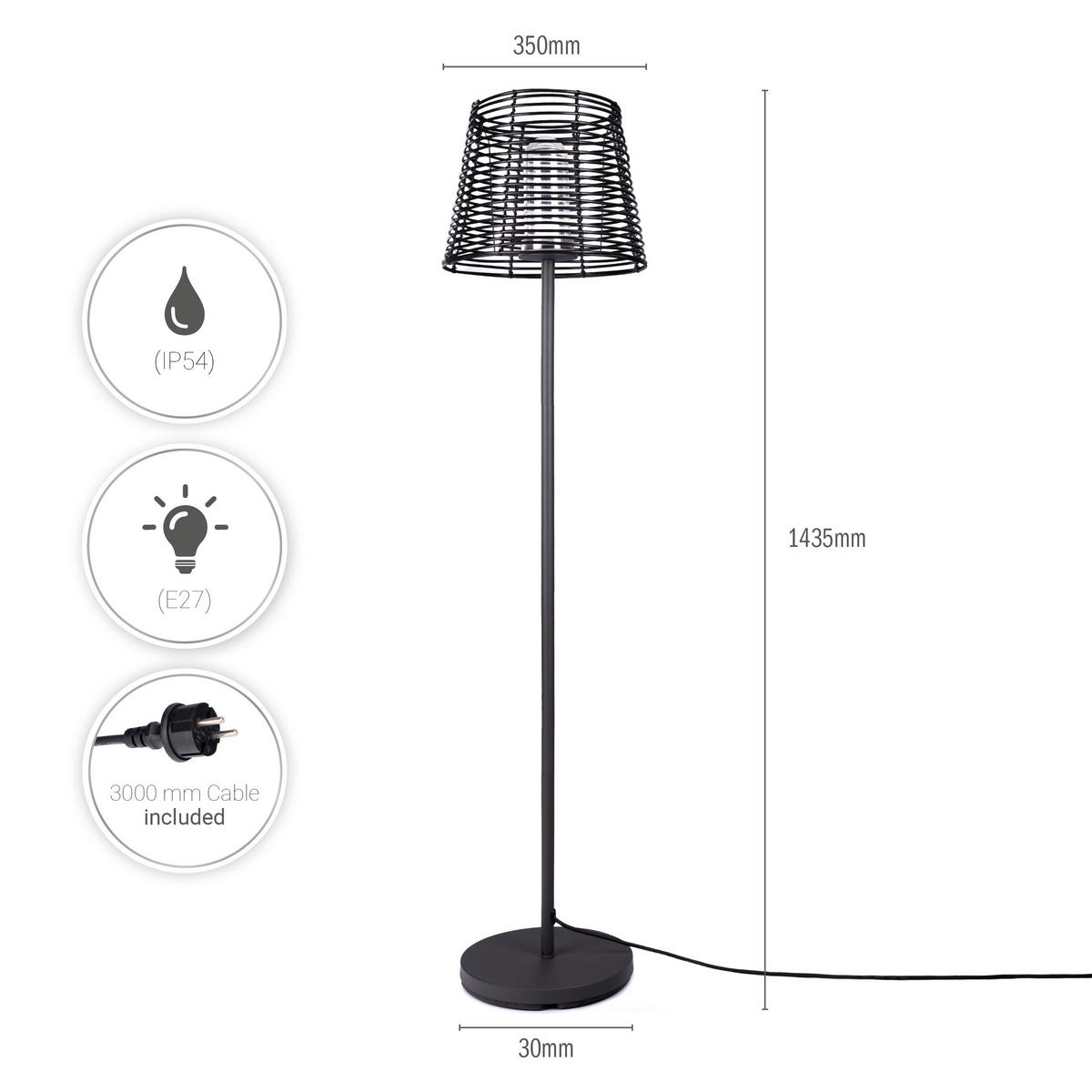 STEHLEUCHTE Jad Fl - Anthrazit, Metall (35/35/143.5cm) - Paco Home