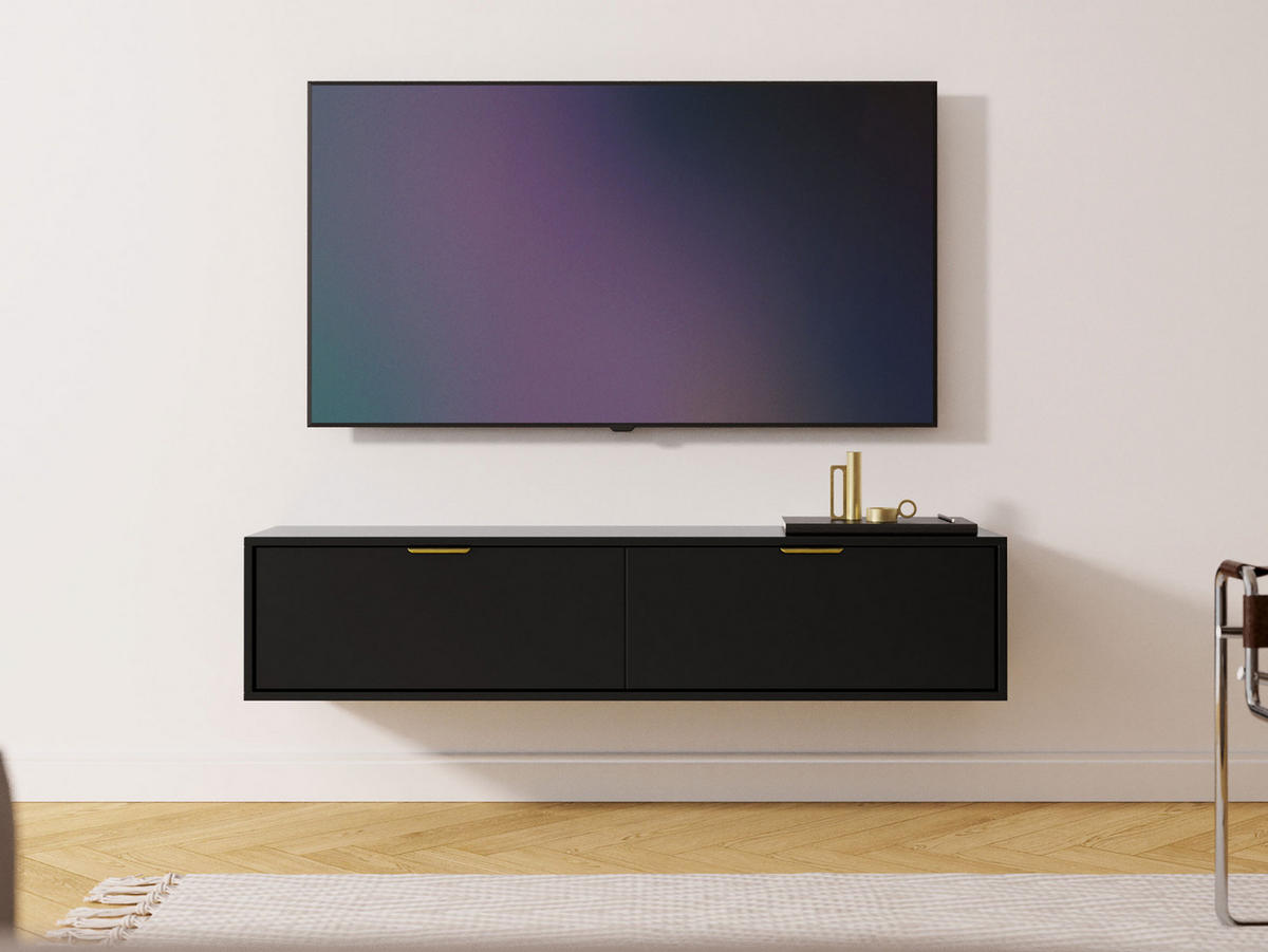 TV-LOWBOARD Senna 140 - Goldfarben/Schwarz, Holzwerkstoff/Metall (140/35/33cm) - MIRJAN24