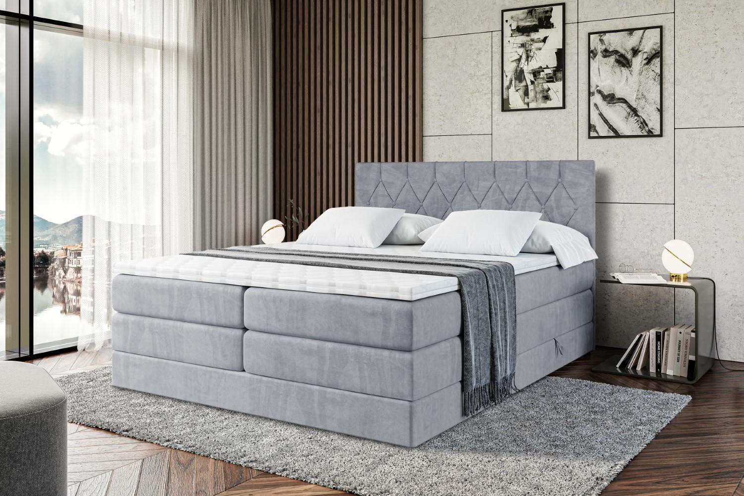 Thumbnail - Altdecor Boxspringbett, Grau, Holzwerkstoff, Höhe ca. 38 cm, 160x200 cm, Schlafzimmer, Betten, Boxspringbetten