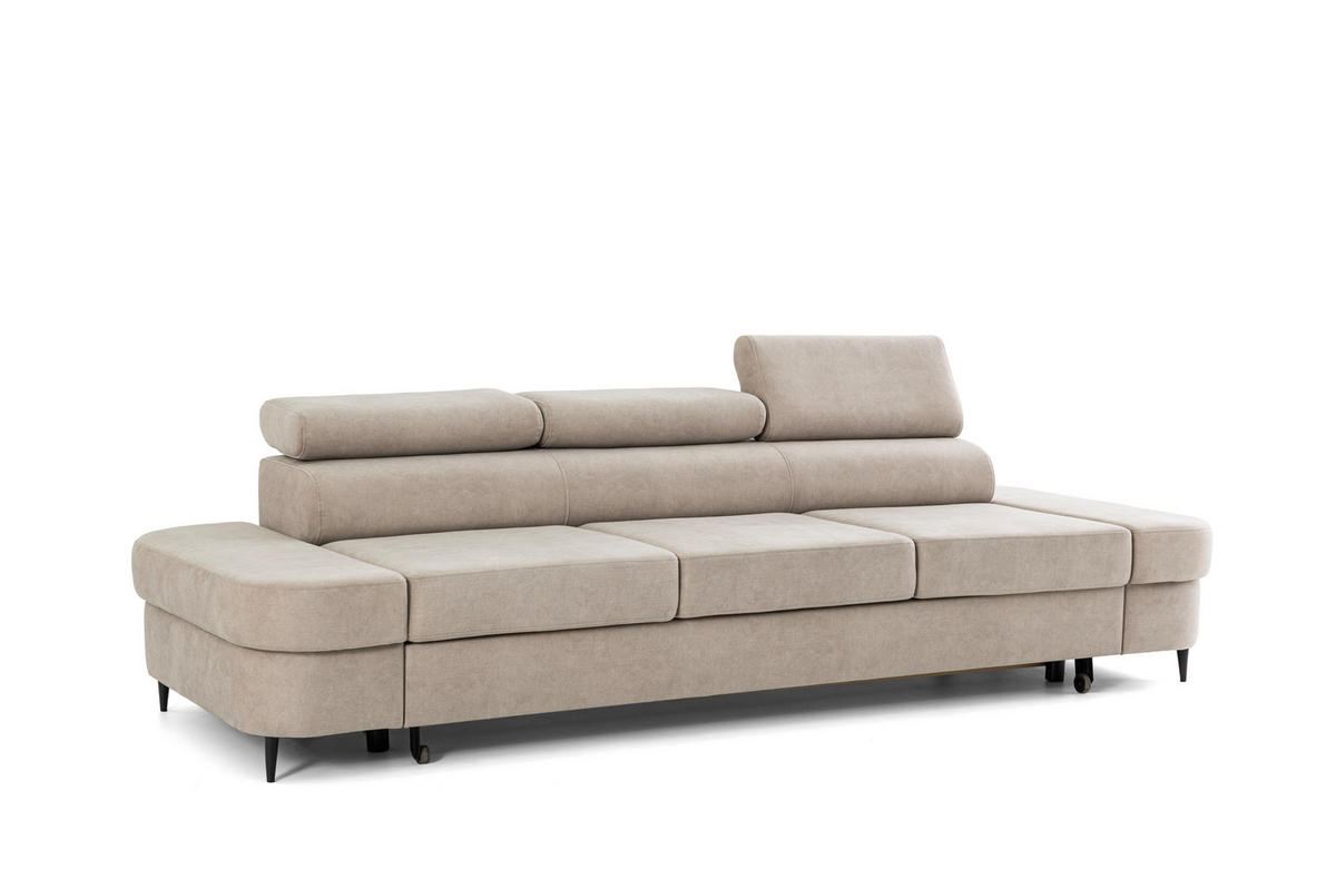 3-SITZER Sofa PRIAM mit Schlaffunktion 125x317 Velours Creme - Creme/Schwarz, Holz/Textil (278/95/102cm) - Muffo