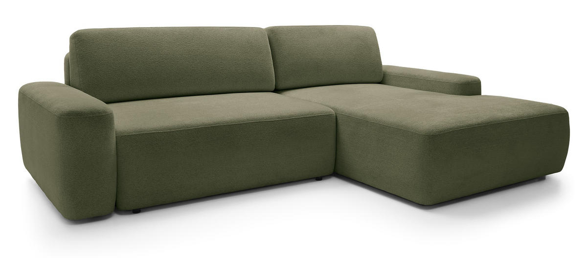 ECKCOUCH mit Schlaffunktion Orea M, 265 cm, Bettkasten, Rechts, Grün - Grün, Holz (162/264cm) - Emporius