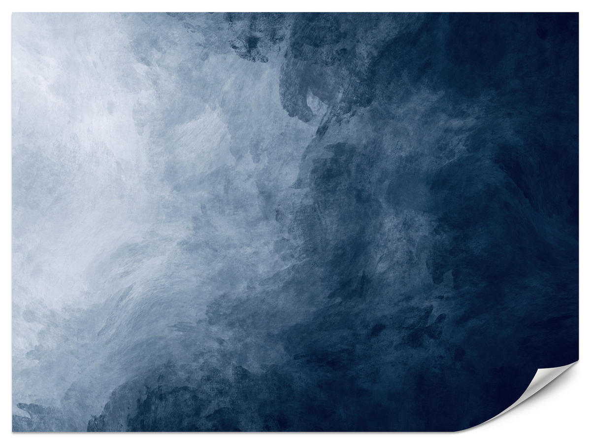 FOTOTAPETE für Badezimmer Dunkelblaues Ombre Aquarell 250x175 - Blau/Weiß, Papier (250/175cm) - Muralo
