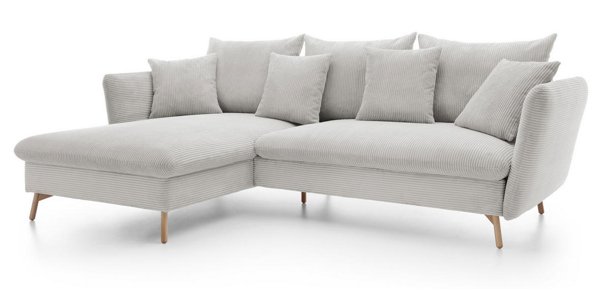 ECKSOFA Savona L-Form 260 cm, Cordstoff, Links, Vanille - Ecru, Holz (258/167cm) - Emporius