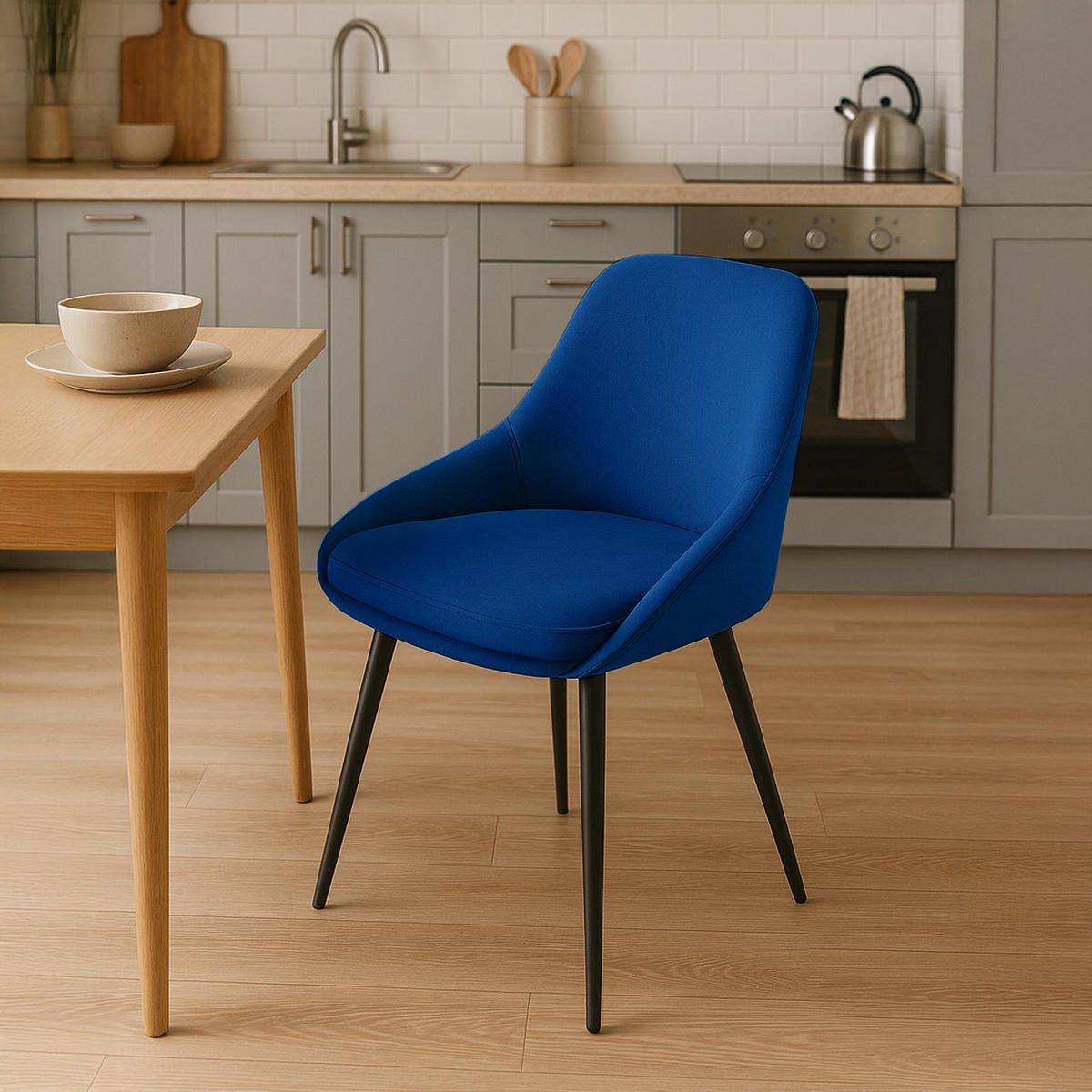 STUHL Samt Dunkelblau - Schwarz/Dunkelblau, Textil (50/86/53cm) - CLP