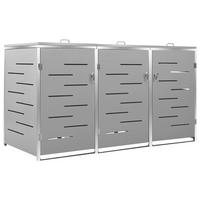 3ER Mülltonnenbox JAGU Edelstahl | Grau | 115x207x77,5cm | Für 3 Tonnen 240L - Grau, Metall (207/115/77.5cm) - DELUKE