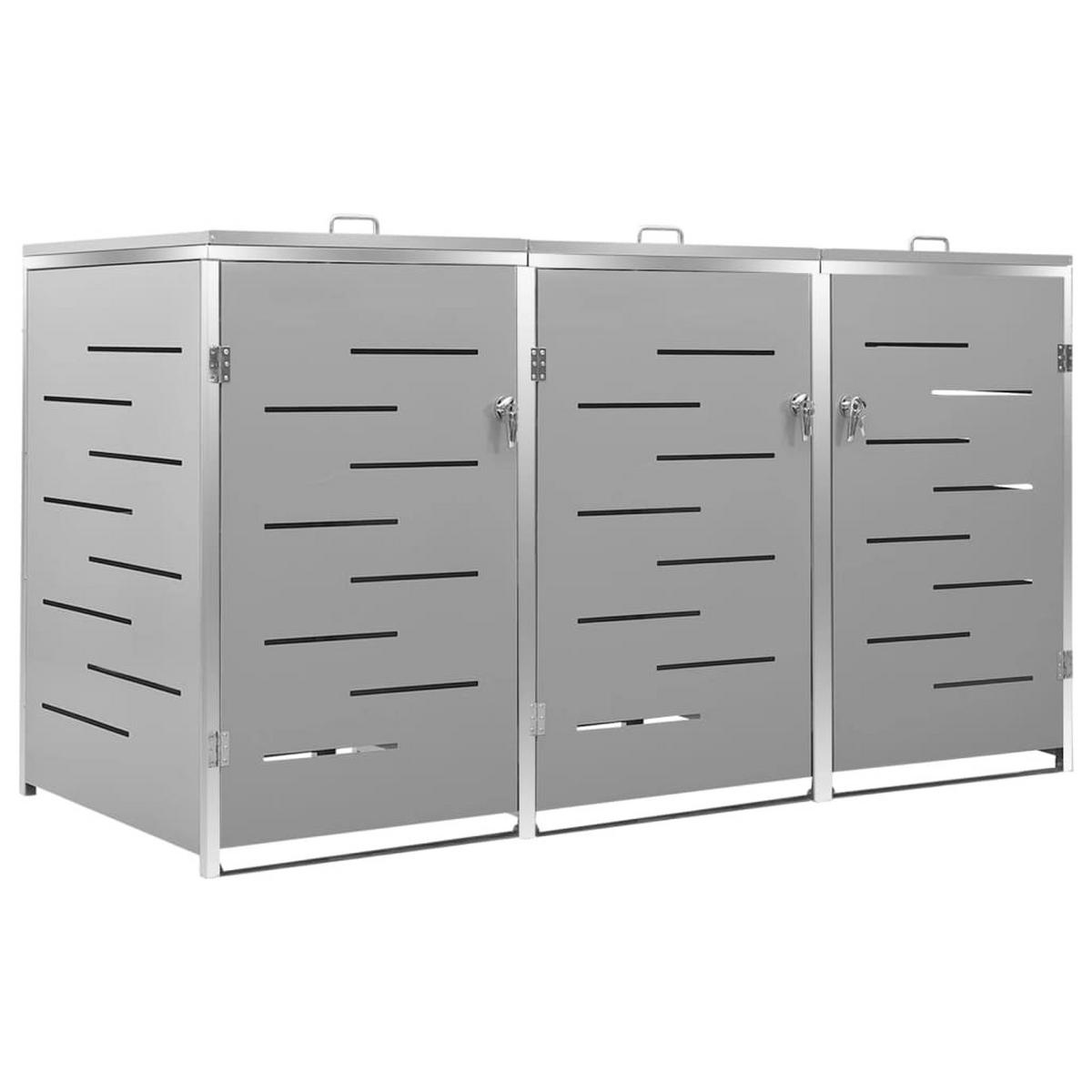 3ER Mülltonnenbox JAGU Edelstahl | Grau | 115x207x77,5cm | Für 3 Tonnen 240L - Grau, Metall (207/115/77.5cm) - DELUKE