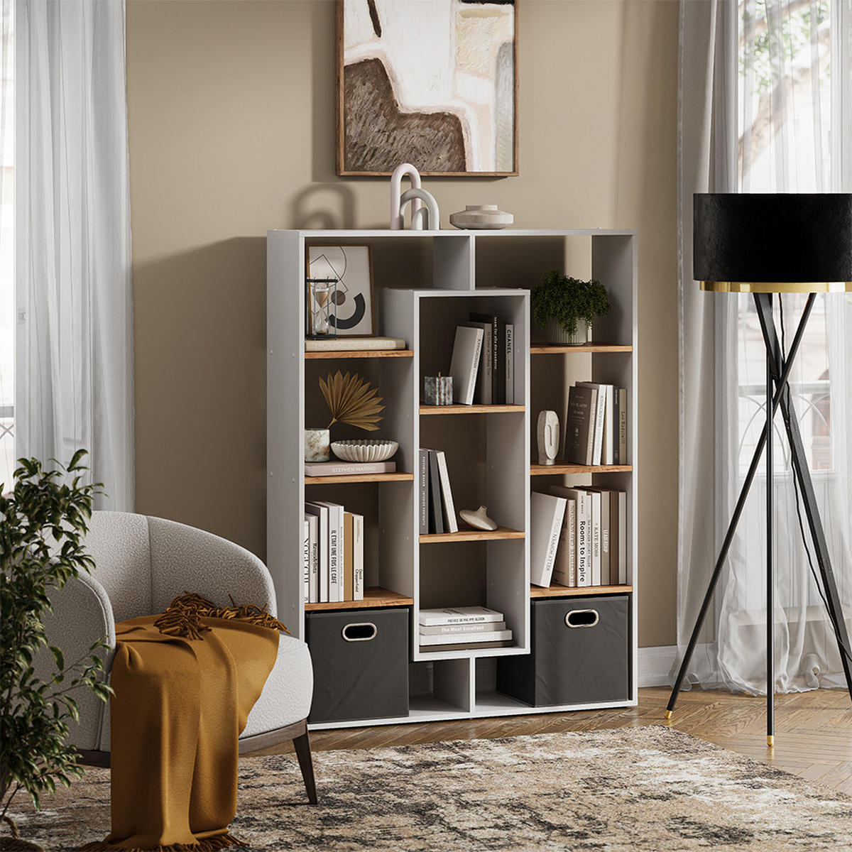 RAUMTEILER Weiß/Goldkraft Eiche 107.2 x 143 cm - Honigeiche/Weiß, Holzwerkstoff (107.2/143/29cm) - Vicco