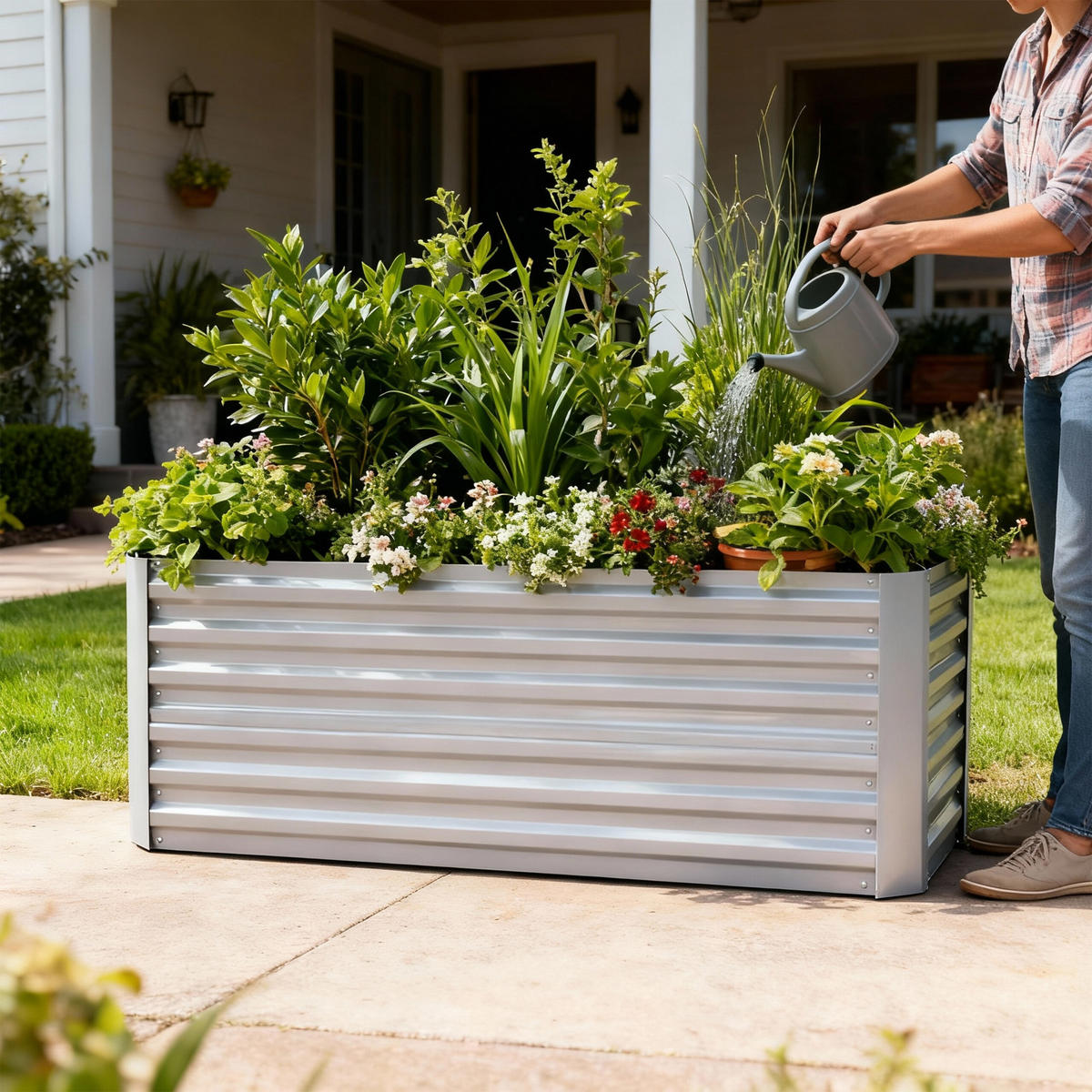 HOCHBEET - Grau, Metall (57/60/57cm) - Relaxdays