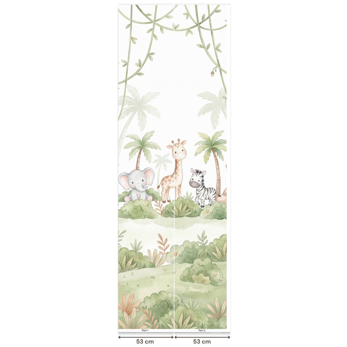 KINDERTAPETE - Tiere - Dschungel - Pastell - 100x280 cm - Weiß, Papier (100/280cm) - OnlyWow