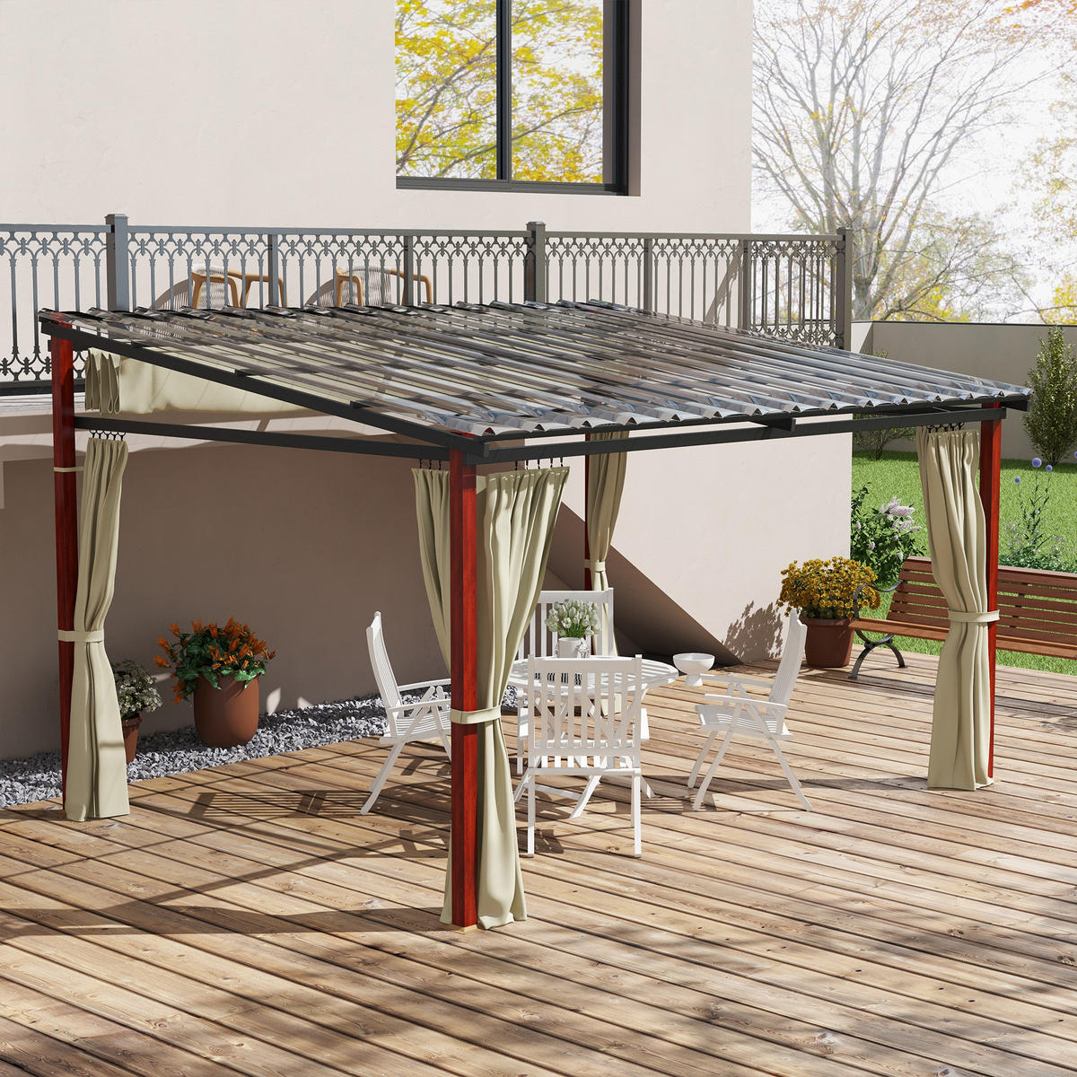 GARTENPERGOLA versenkbare Gartenpergola, wetterbeständog, inkl Befestigungsmaterial, Beige - Beige, Kunststoff (345/255/300cm)