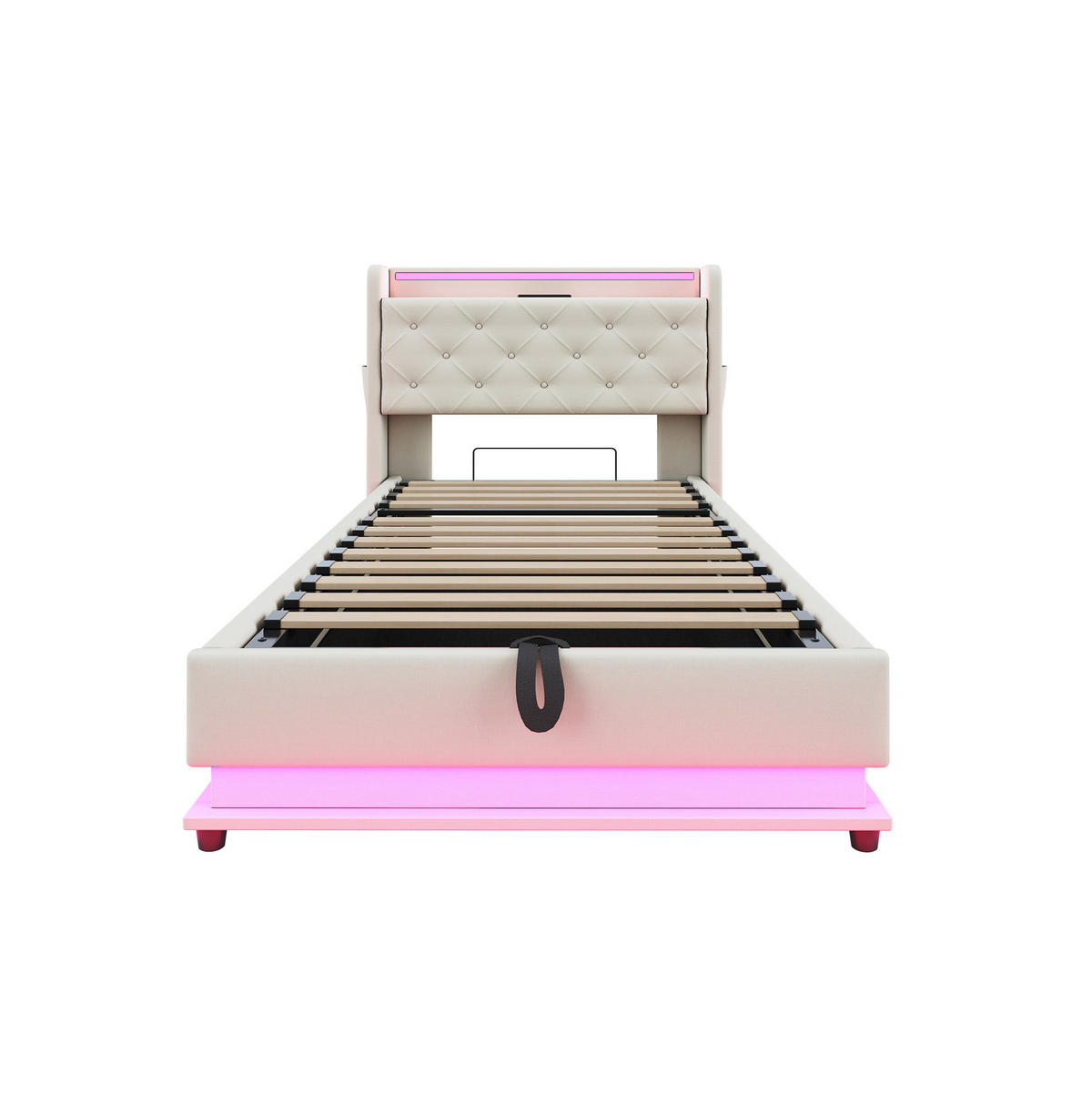 POLSTERBETT mit Stauraum, LED und USB 90x200 cm Beige - Beige, Metall (90/200cm) - Beauniv