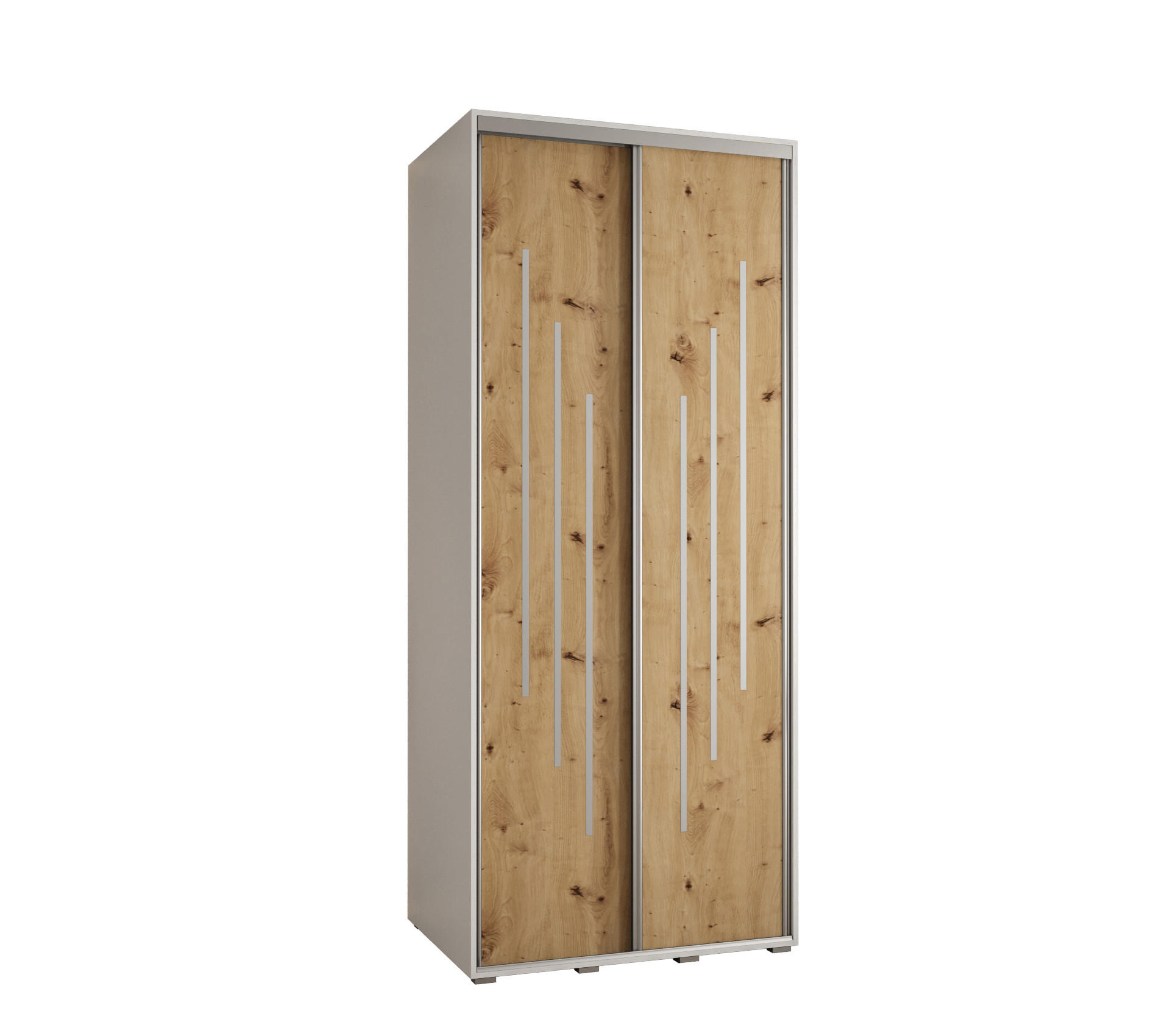 Abiks Möbel Schwebetürenschrank Weiß, Eiche Artisan, Silber 100x235x60 cm