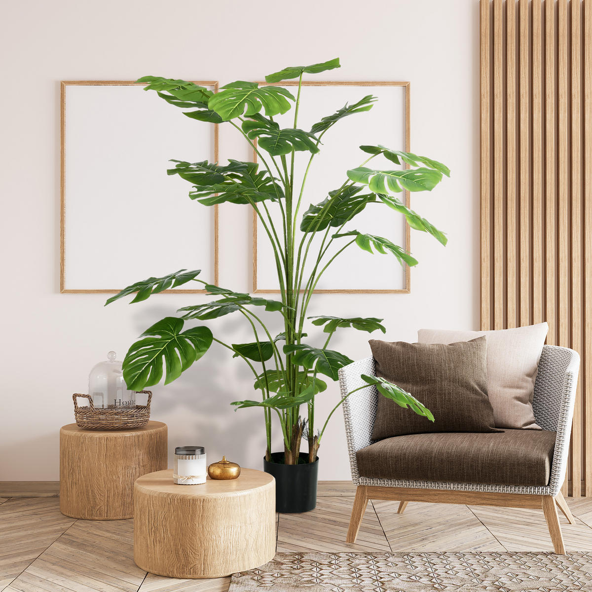 KÜNSTLICHE Pflanzen, Kunst Monstera Deliciosa, 180 cm Kunstpflanze mit Topf - Grün, Kunststoff (180cm) - HOMCOM