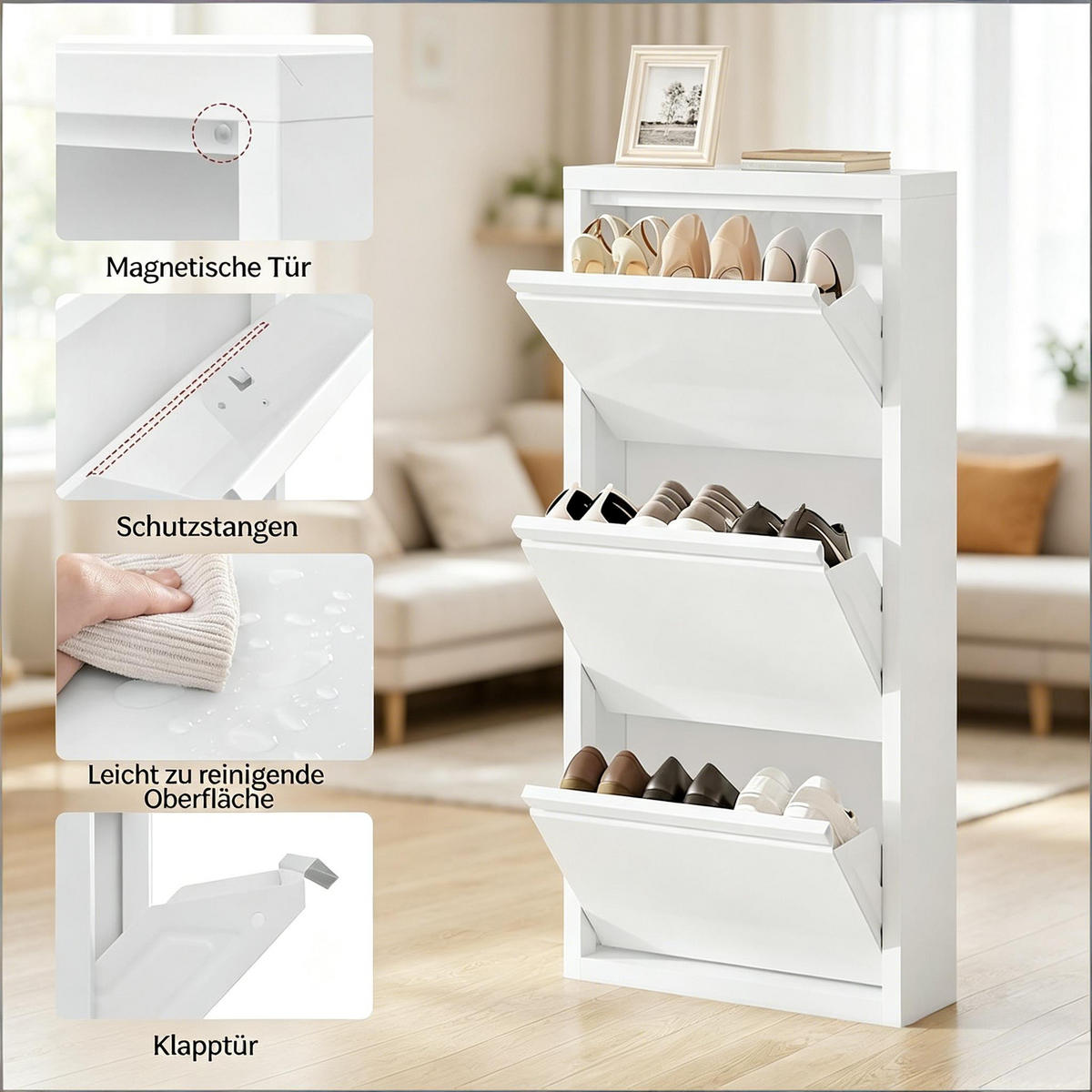 SCHUHSCHRANK Weiß 50/15/106 cm 2er-Set - Weiß, Metall (50/106/15cm) - PANGIVO