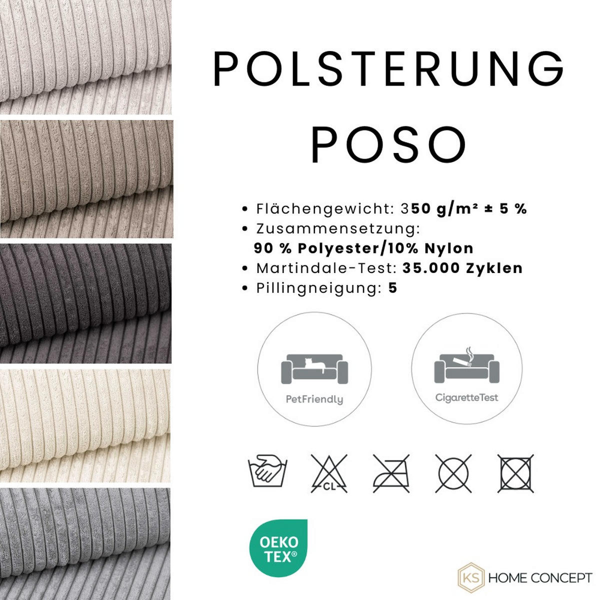ECKSOFA MONTERO links, Ecru, elektr. Sitztiefe & Kopfstützen - Ecru/Schwarz, Textil/Metall (316/205cm) - KS Home Concept