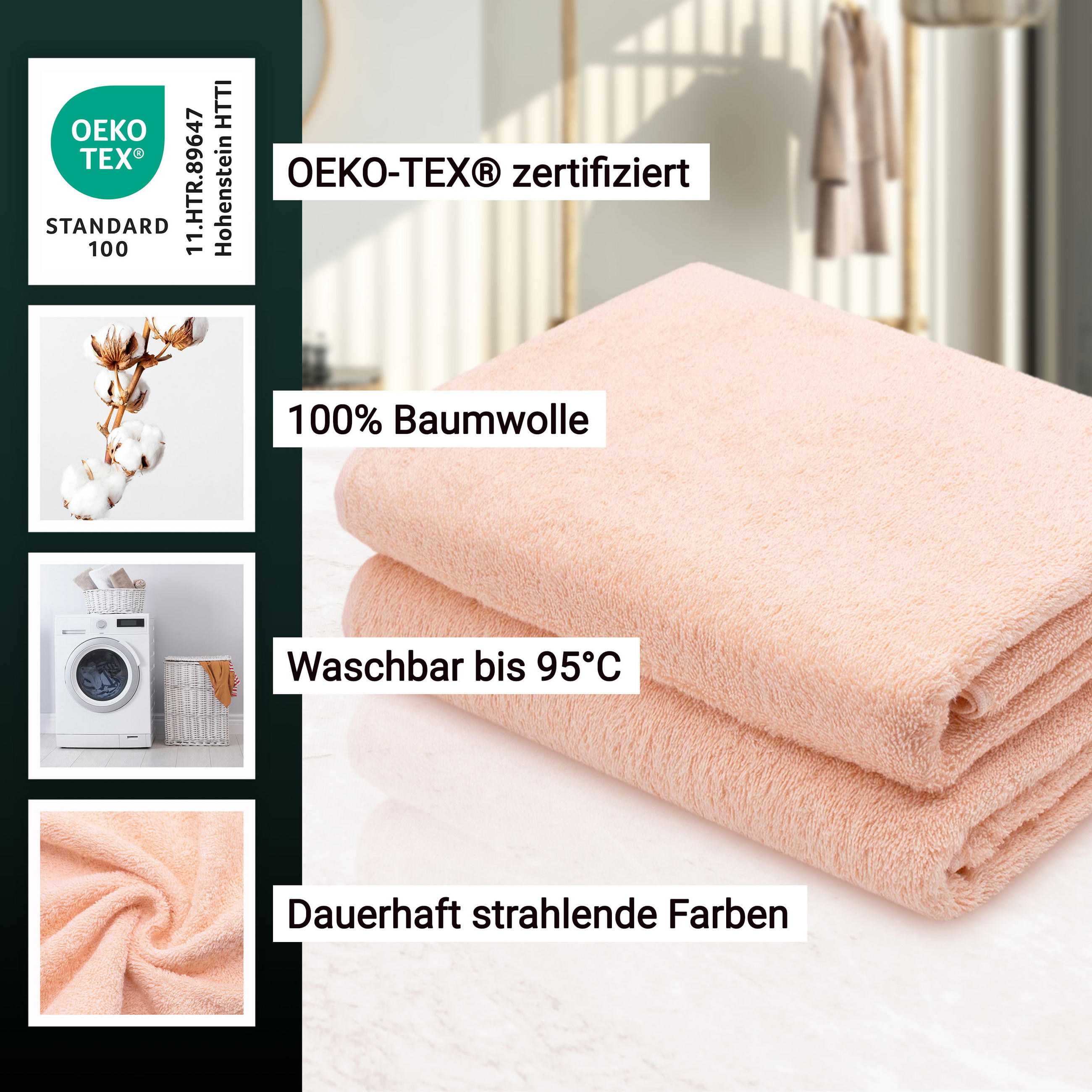DUSCHTÜCHER, 2er-Set, 70x140 cm, 100% Baumwolle, Orange - Orange, Textil (70/140cm) - Zollner