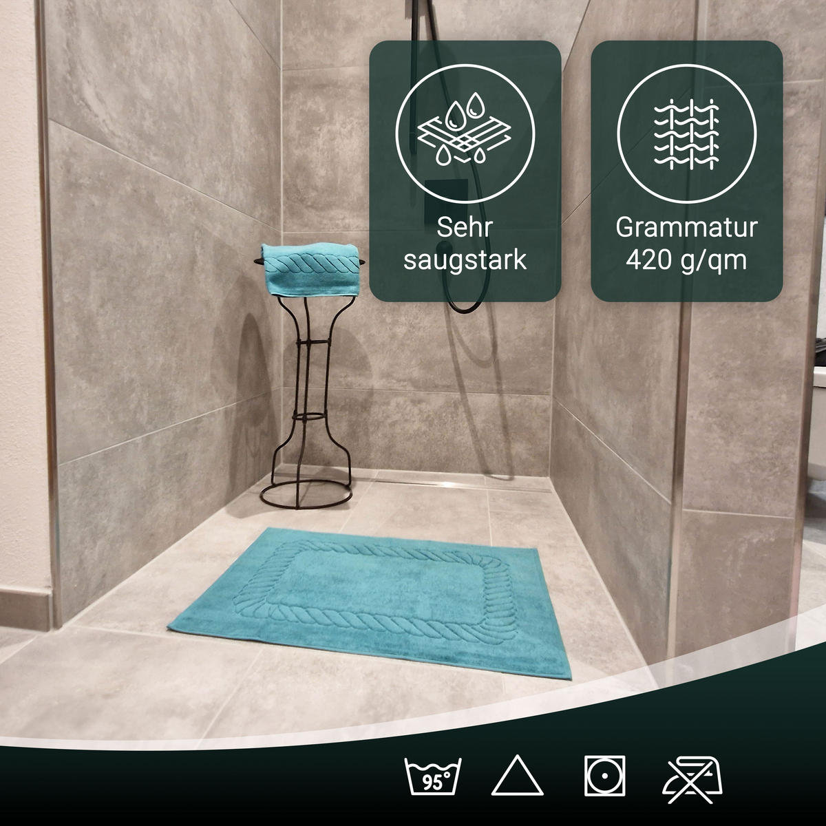 BADEMATTE, 2er-Set, 50x70 cm, 100% Baumwolle, Blau - Petrol, Textil (50/70cm) - Zollner