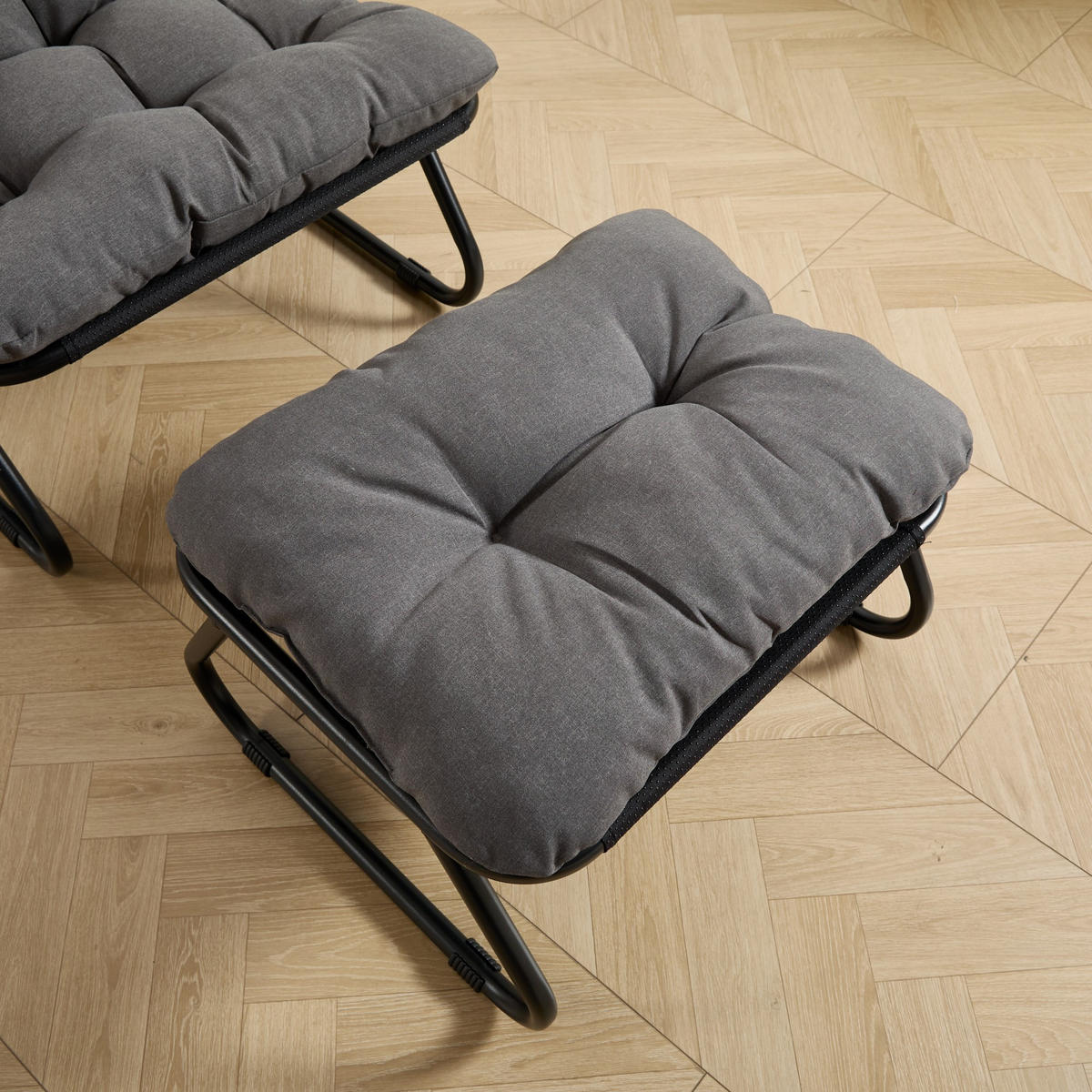 SESSELSET, Relaxsessel mit Hocker,Stahlrahmen,Polyester,Grau - Hellgrau, Kunststoff (78/86/65cm) - LVHOM