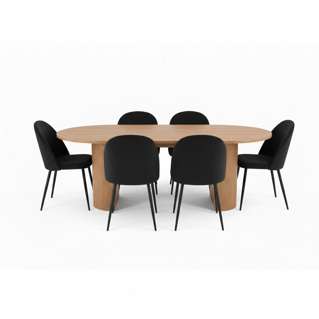 ESSGRUPPE 7-TLG. Kyoto Naturfarben, Schwarz - Schwarz/Naturfarben, Holzwerkstoff/Textil (210/75/100cm) - ebuy24