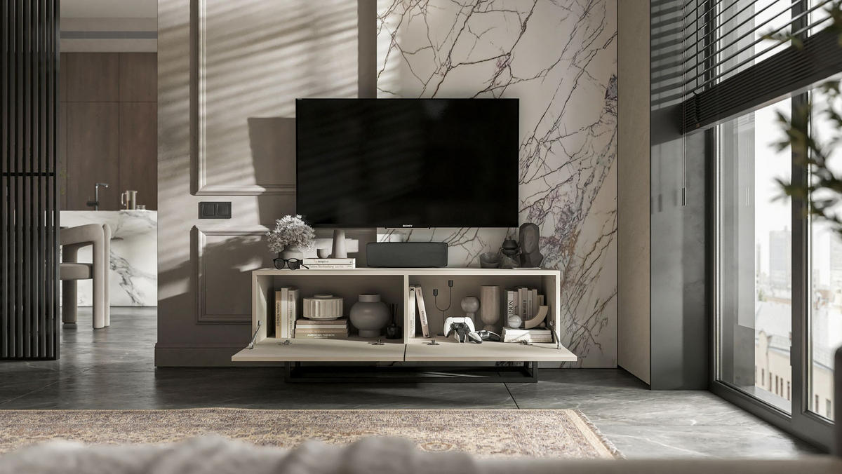TV-SCHRANK Enjoy Kaschmir matt mit Metallrahmen 120 cm - Kaschmir/Schwarz, Holzwerkstoff/Metall (120/46/35cm) - Meble Lindner